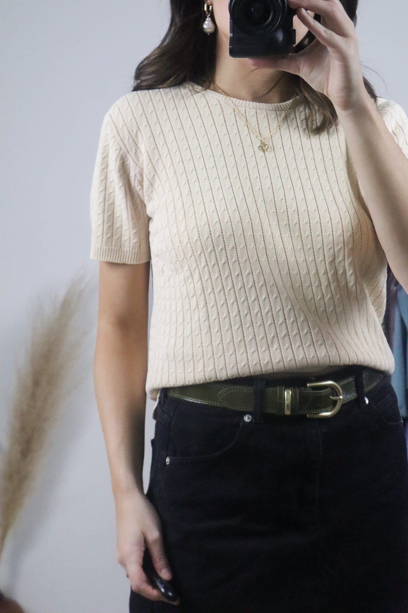 Vintage x Cotton Knit Short-Sleeve Top (S/M)