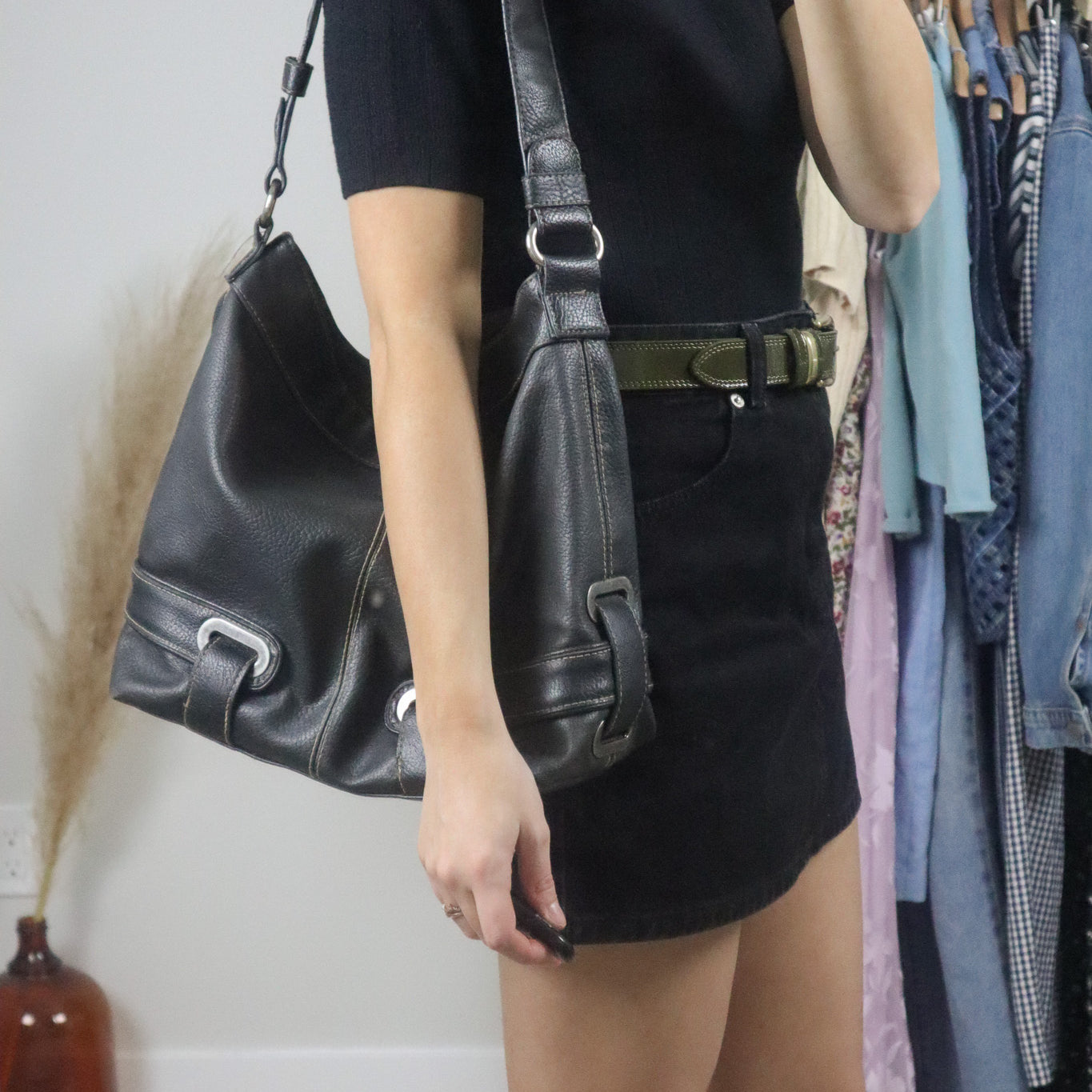 Vintage x Faux Leather Hobo Purse