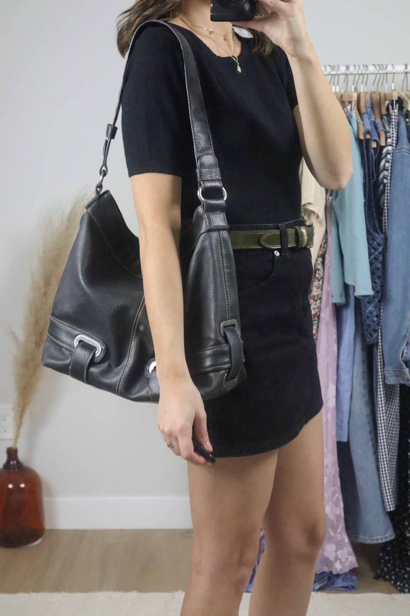 Vintage x Faux Leather Hobo Purse
