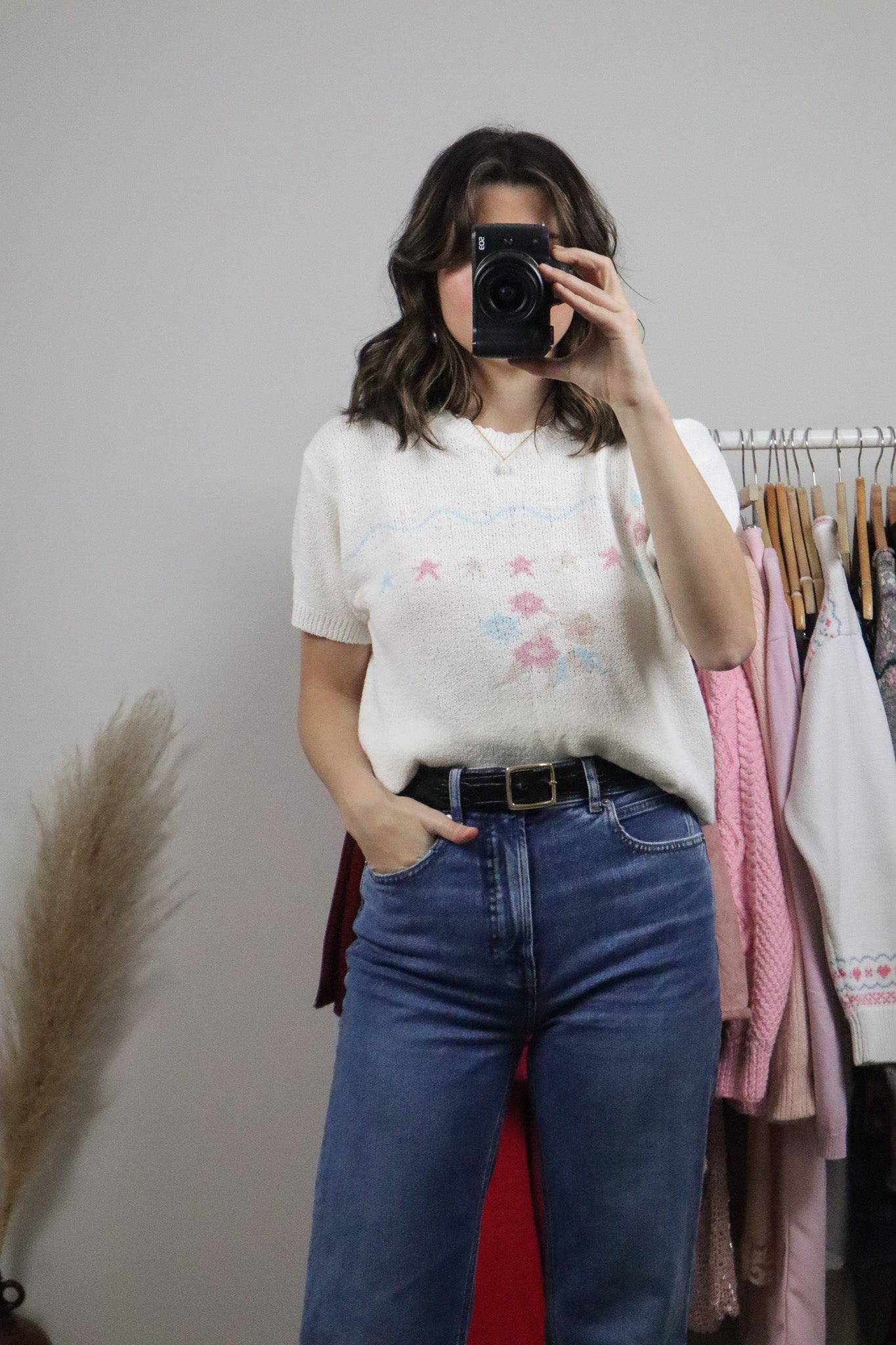 Vintage x Patterned Short-Sleeve Knit (M/L)