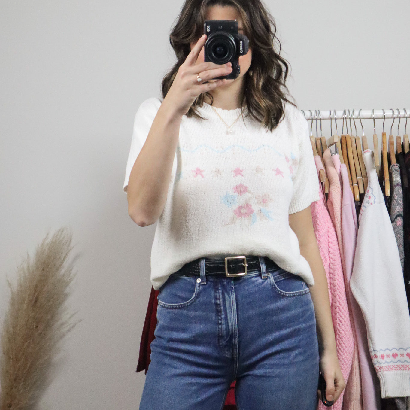Vintage x Patterned Short-Sleeve Knit (M/L)