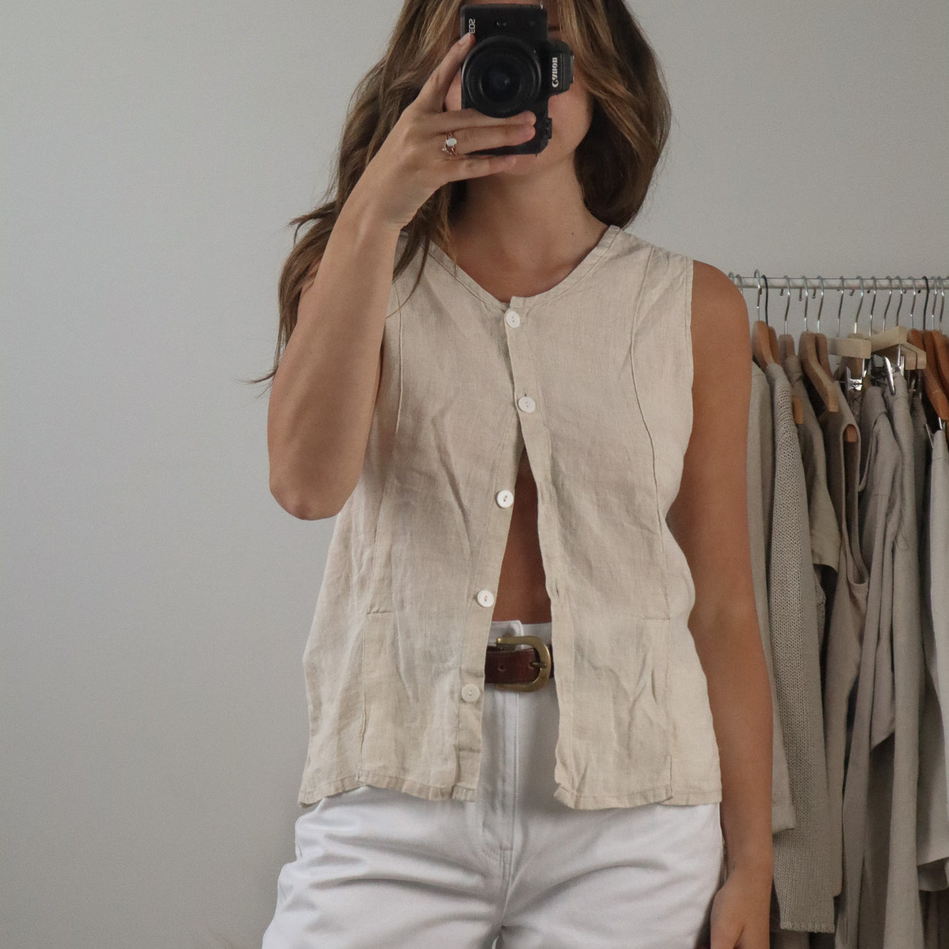 Vintage x Linen Button Tank (L)