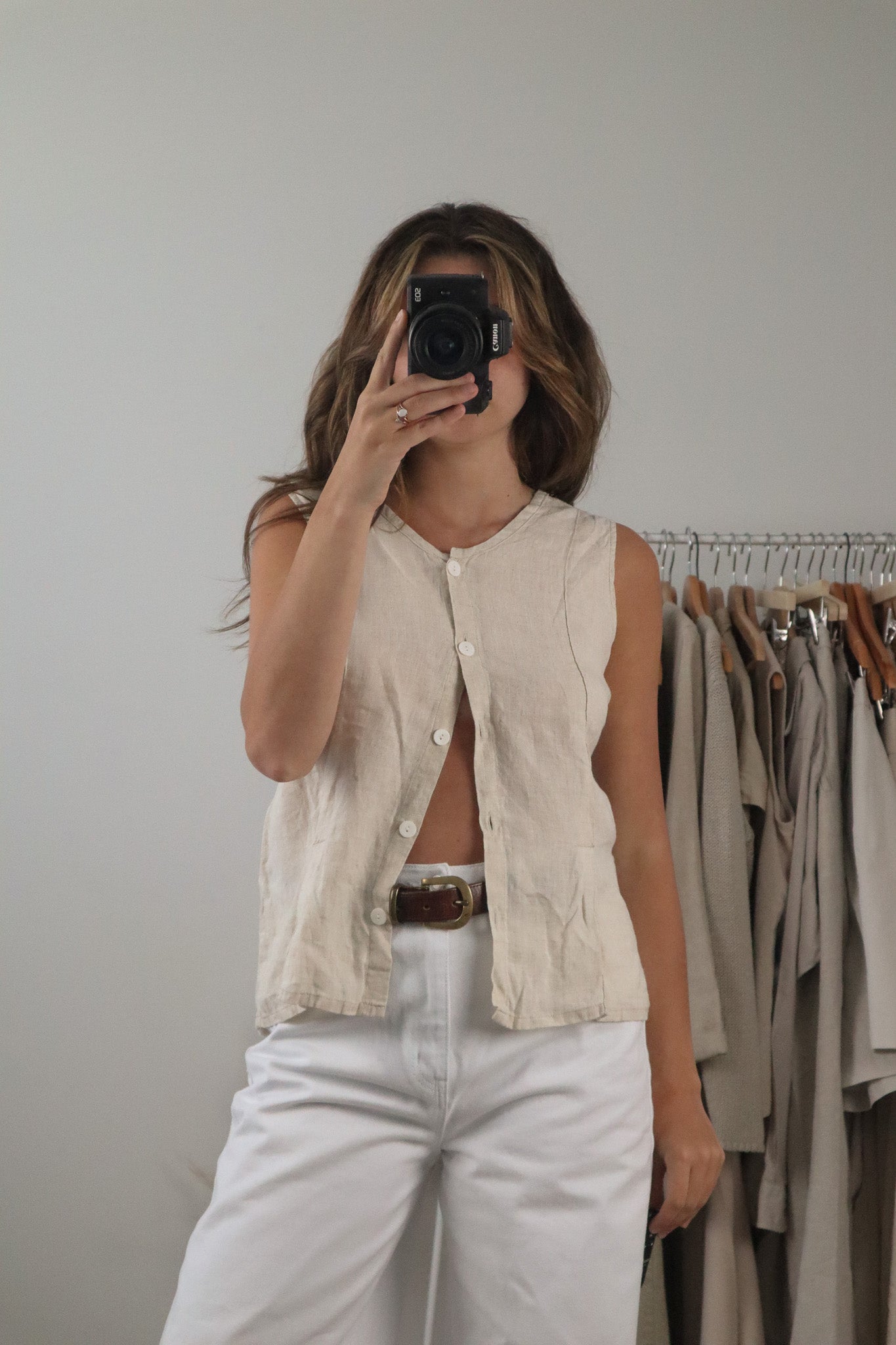 Vintage x Linen Button Tank (L)