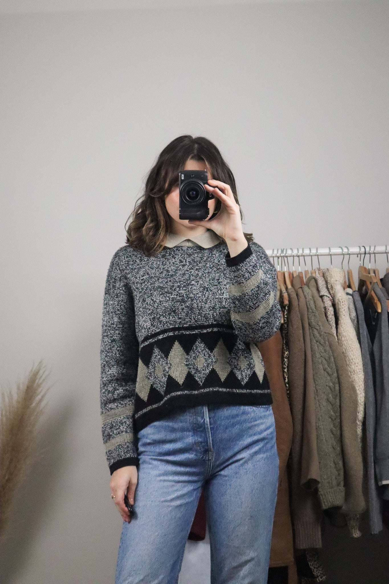Made in Canada x Vintage x Argyle Collard Knit (S/M)