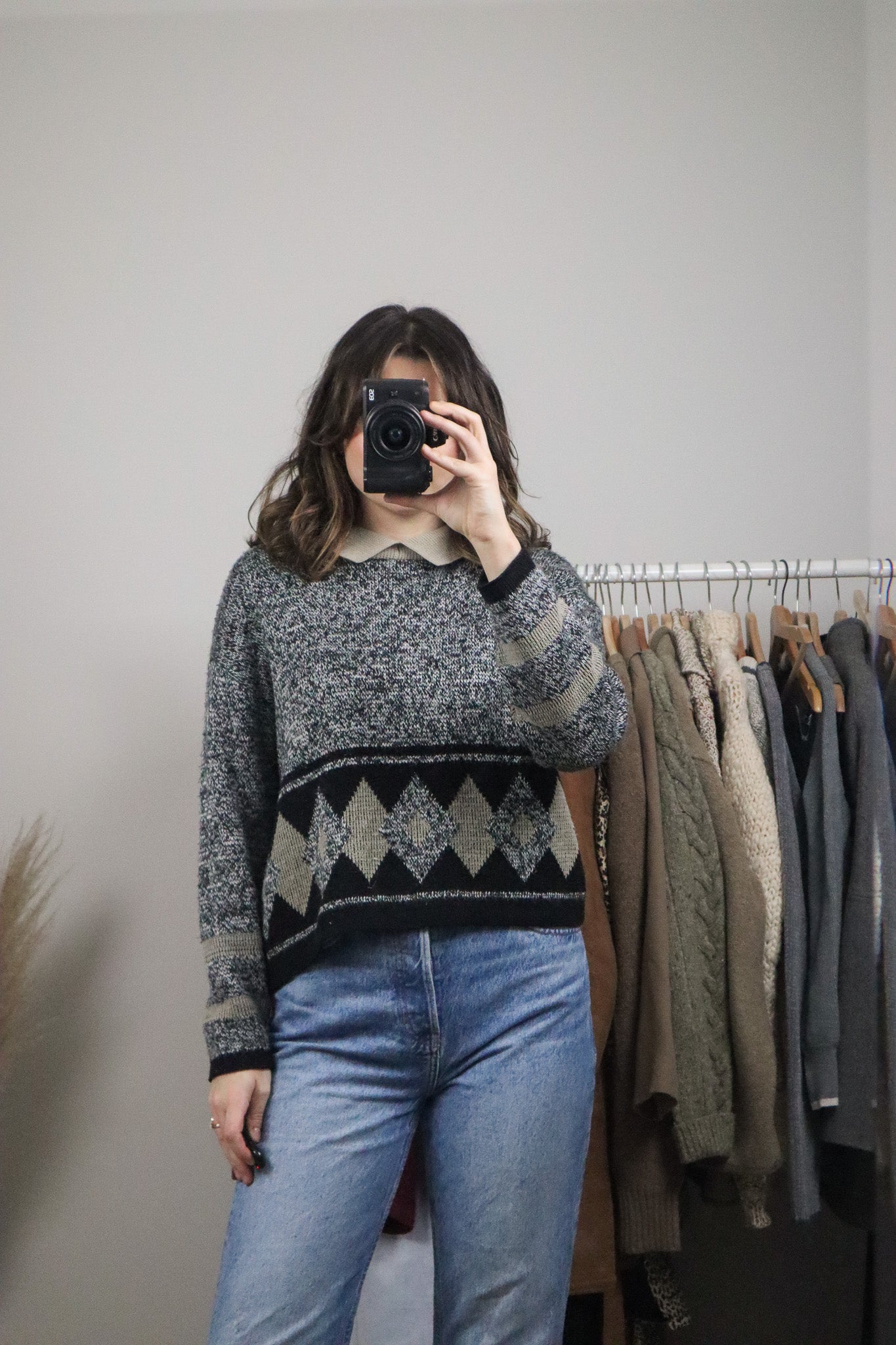 Made in Canada x Vintage x Argyle Collard Knit (S/M)