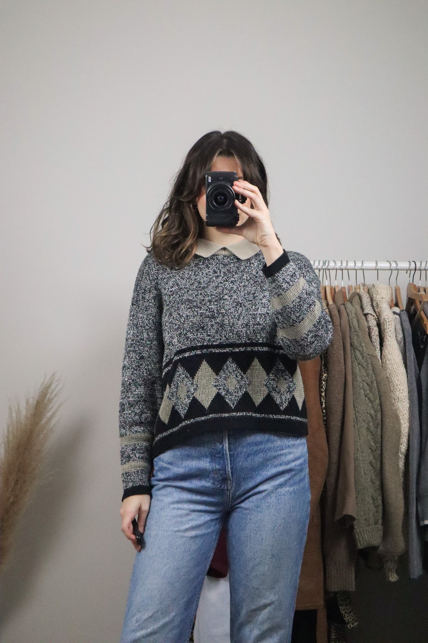 Made in Canada x Vintage x Argyle Collard Knit (S/M)