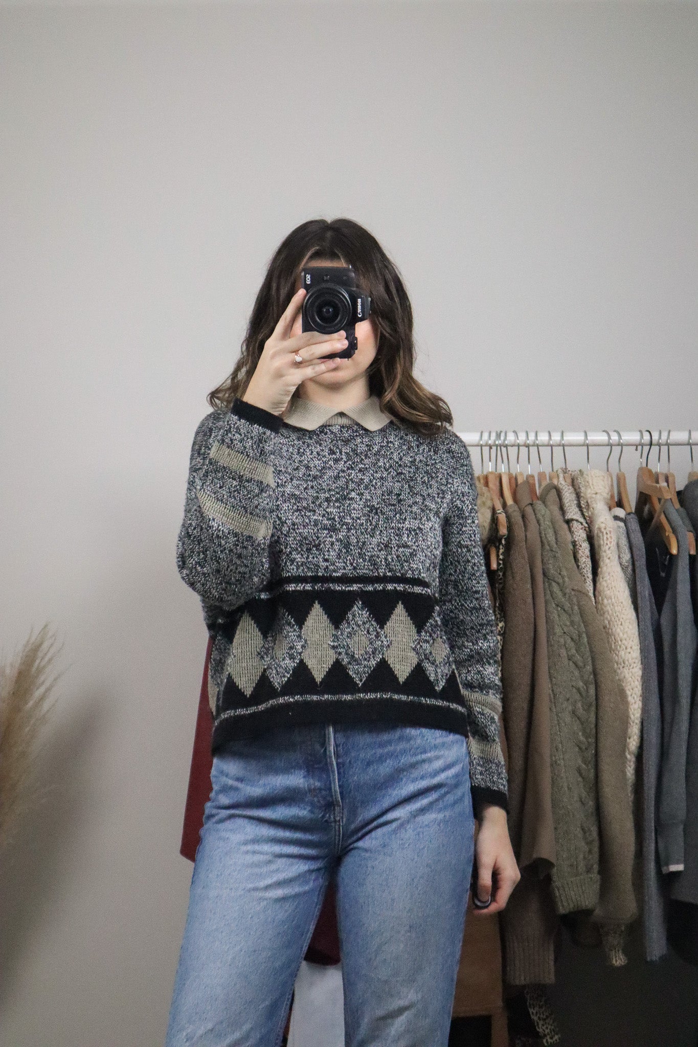 Made in Canada x Vintage x Argyle Collard Knit (S/M)