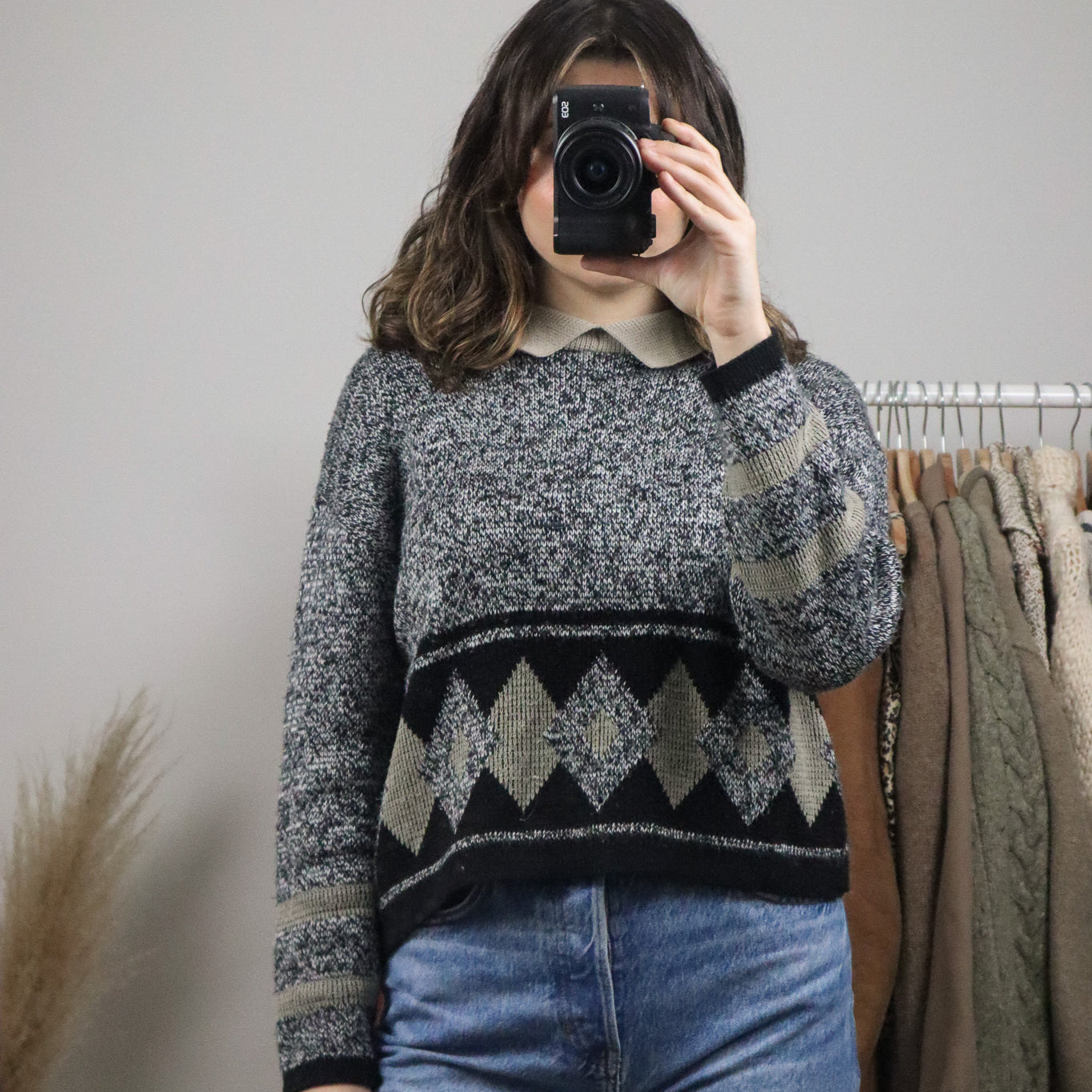 Made in Canada x Vintage x Argyle Collard Knit (S/M)