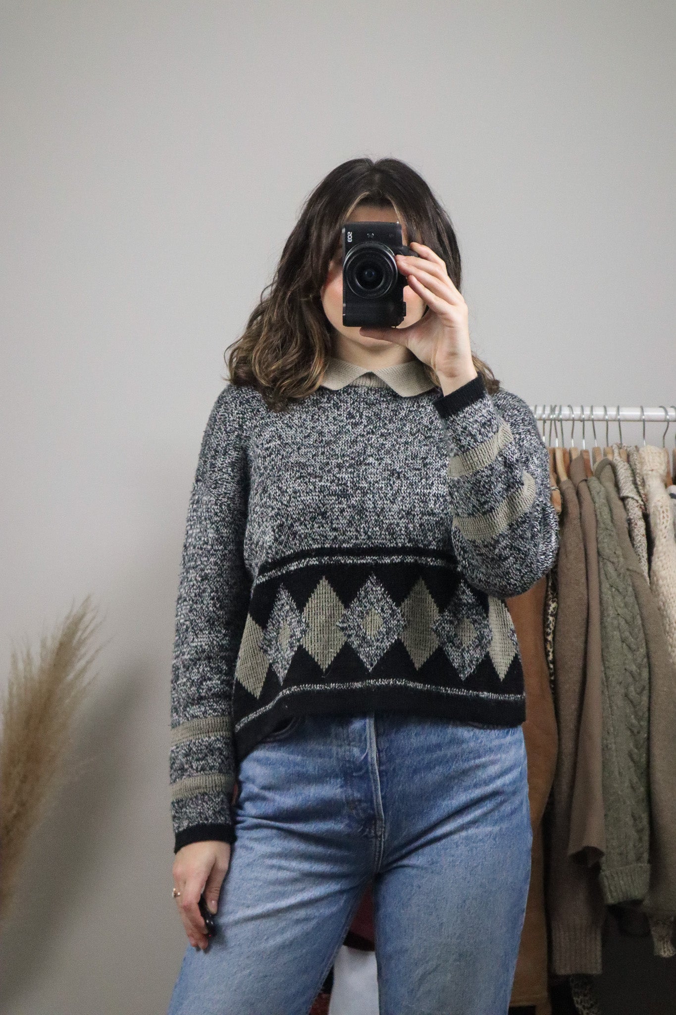 Made in Canada x Vintage x Argyle Collard Knit (S/M)