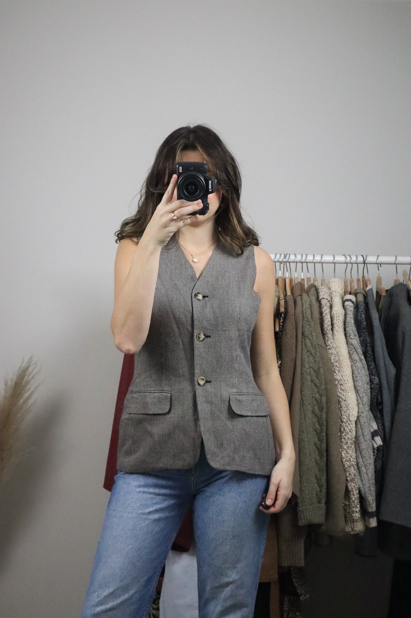 Made in Canada x Vintage x Linen Blend Houndstooth Vest (8)