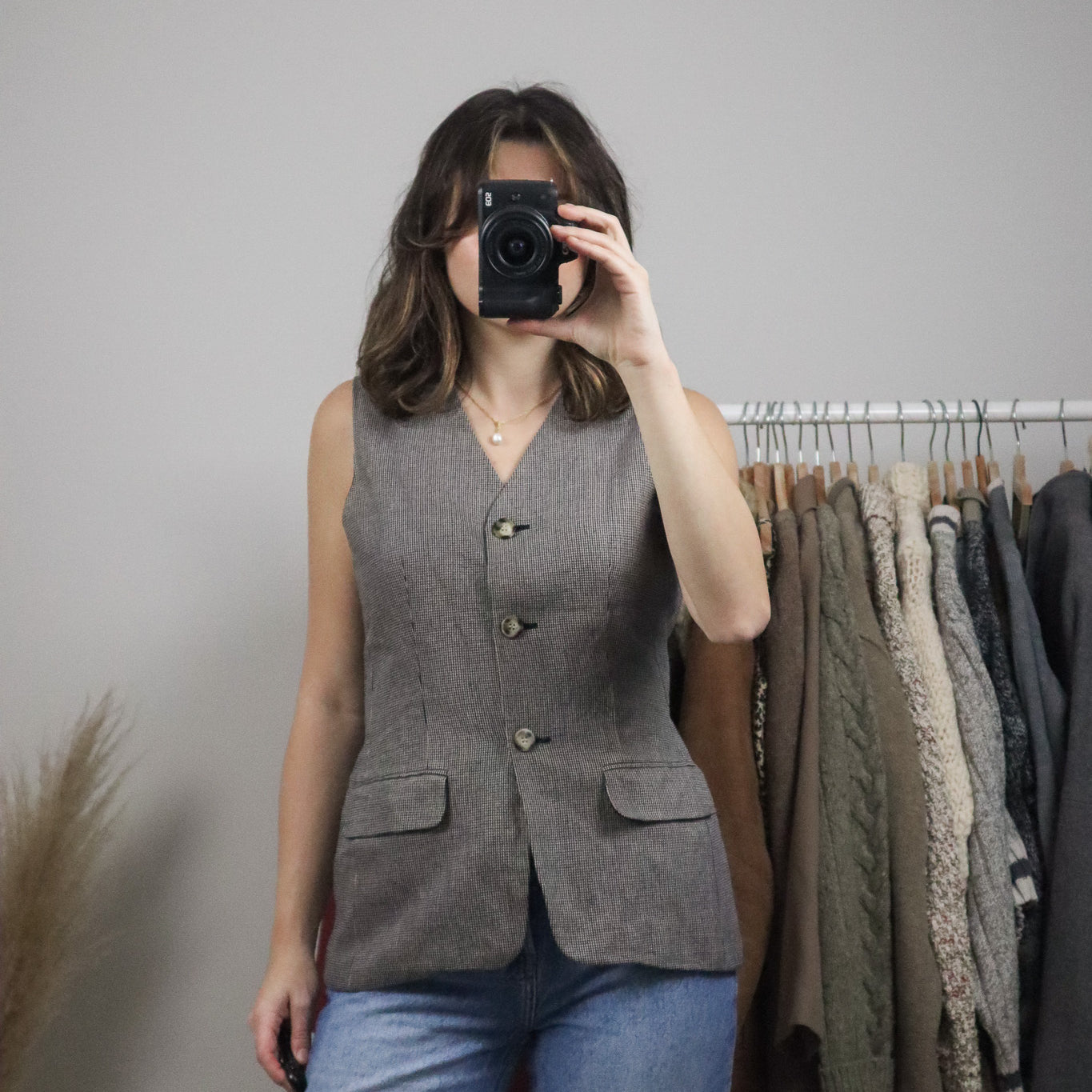 Made in Canada x Vintage x Linen Blend Houndstooth Vest (8)