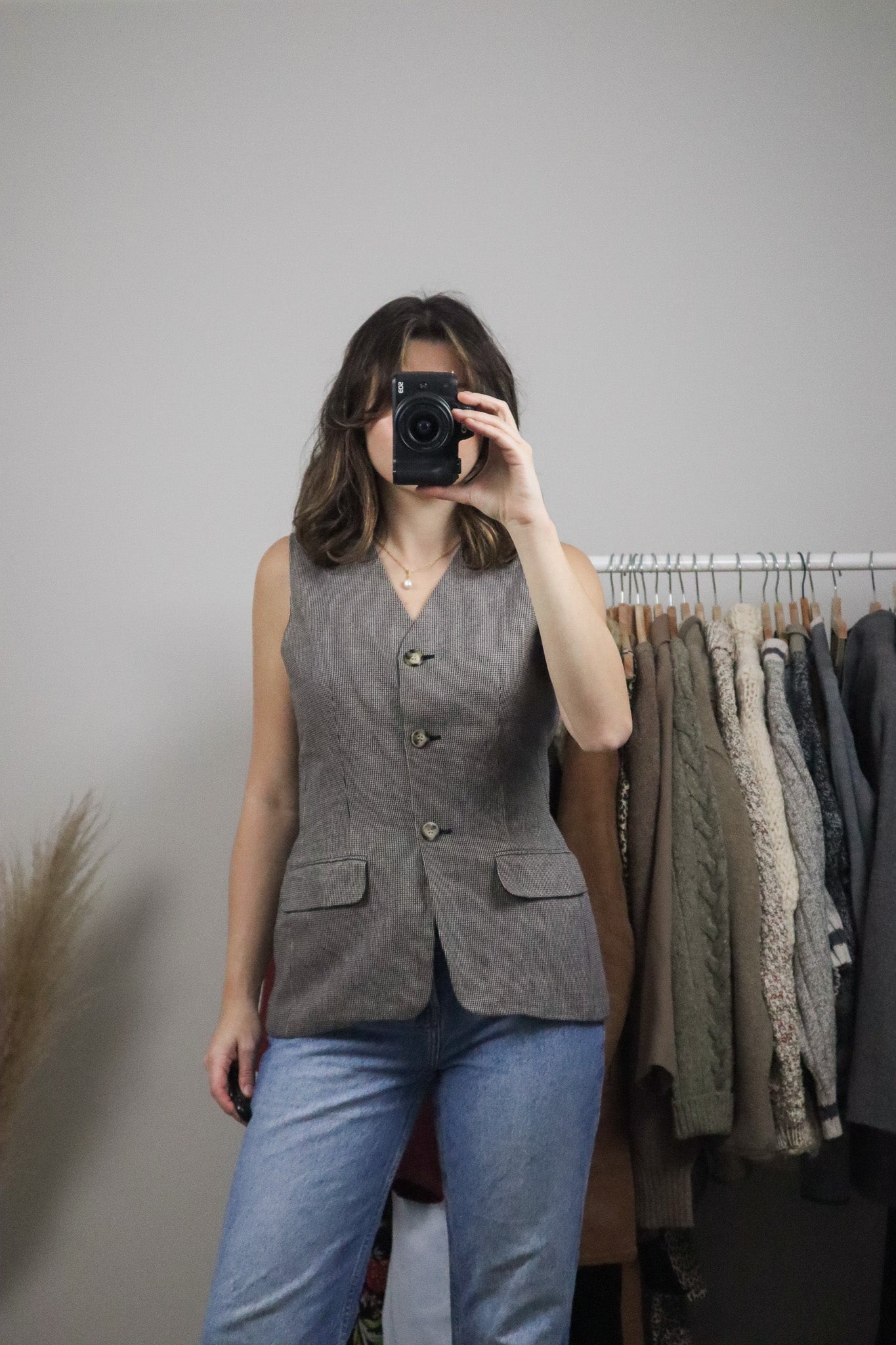Made in Canada x Vintage x Linen Blend Houndstooth Vest (8)