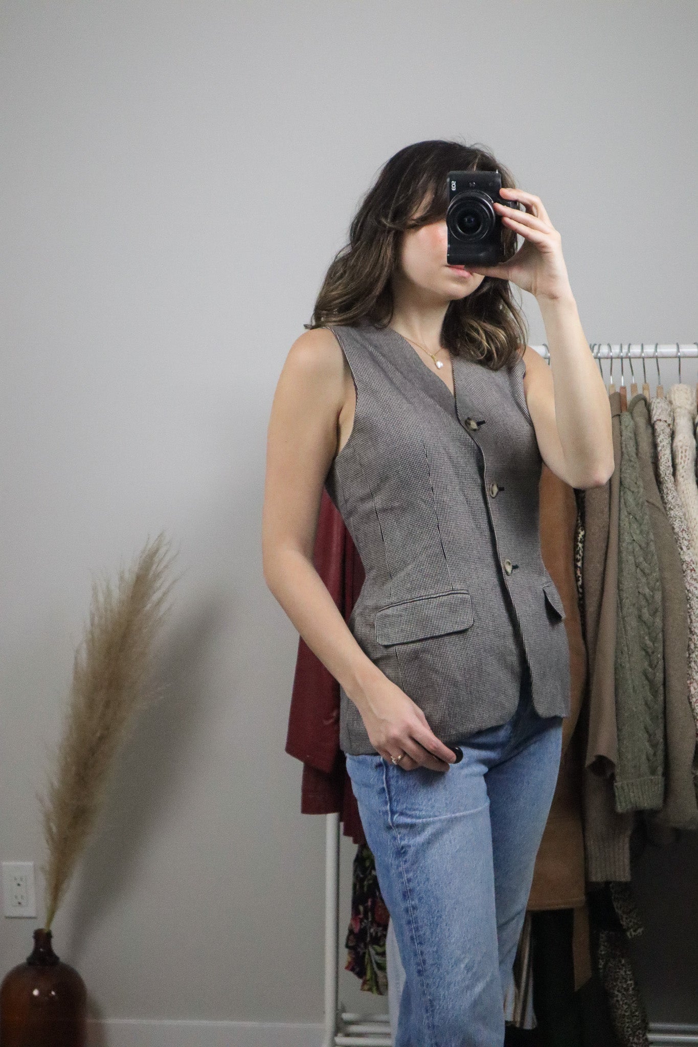Made in Canada x Vintage x Linen Blend Houndstooth Vest (8)