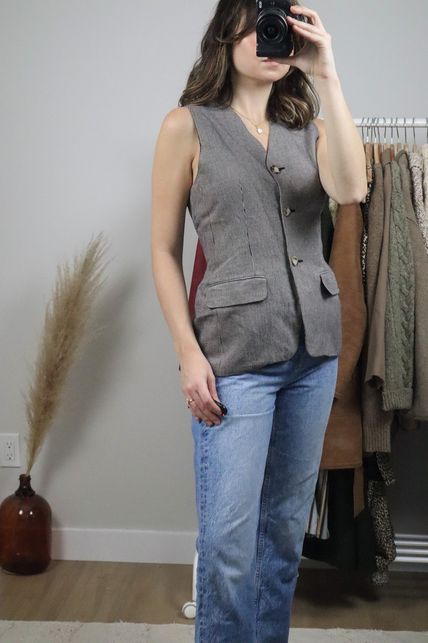Made in Canada x Vintage x Linen Blend Houndstooth Vest (8)