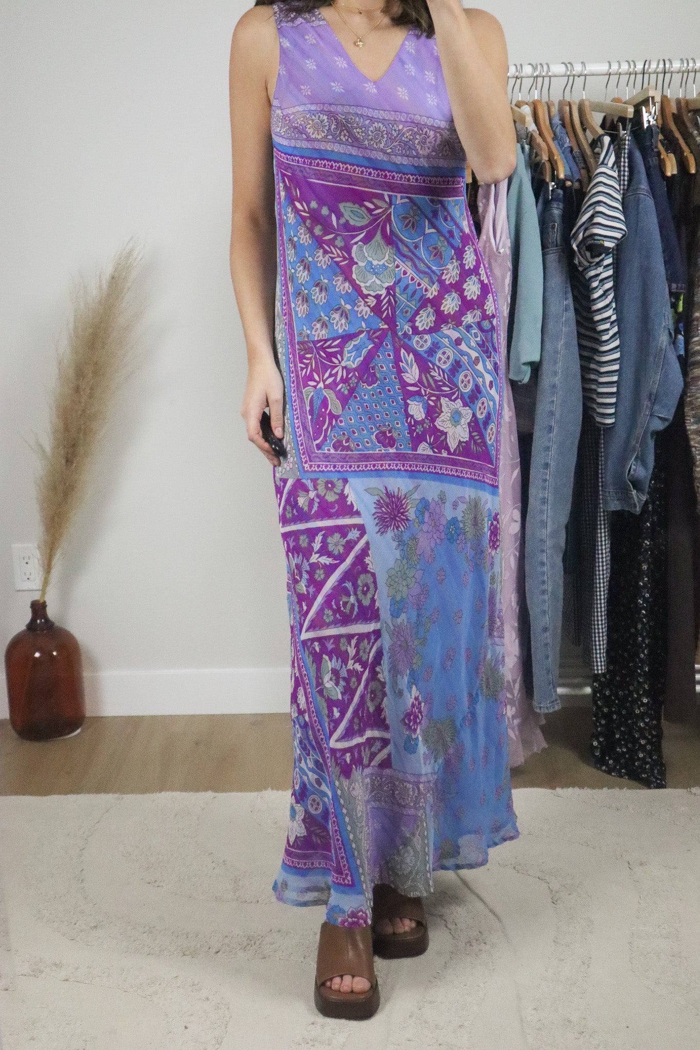 Vintage x Mesh Reversible Patterned/Striped Maxi Dress (6/8)