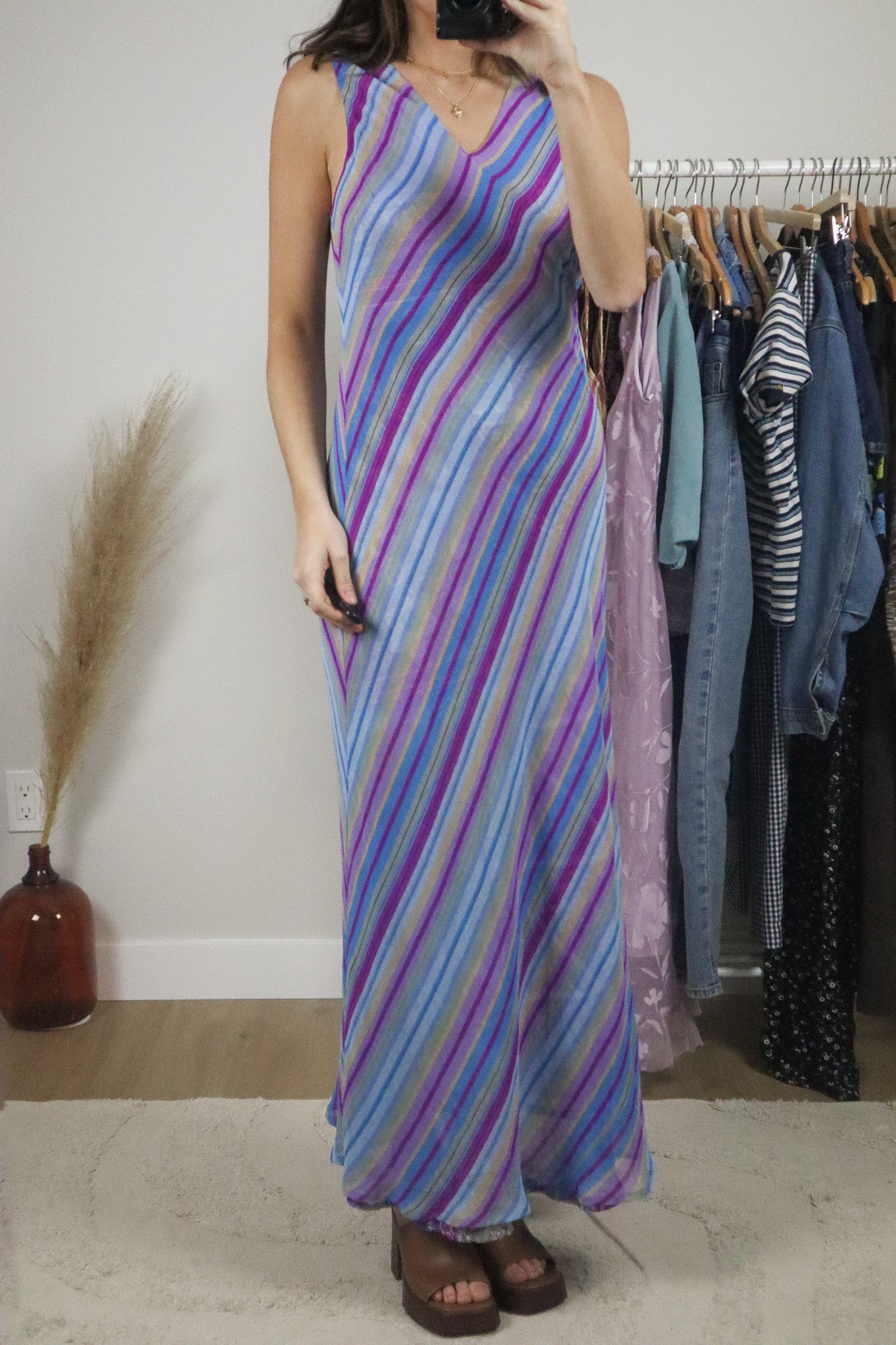 Vintage x Mesh Reversible Patterned/Striped Maxi Dress (6/8)
