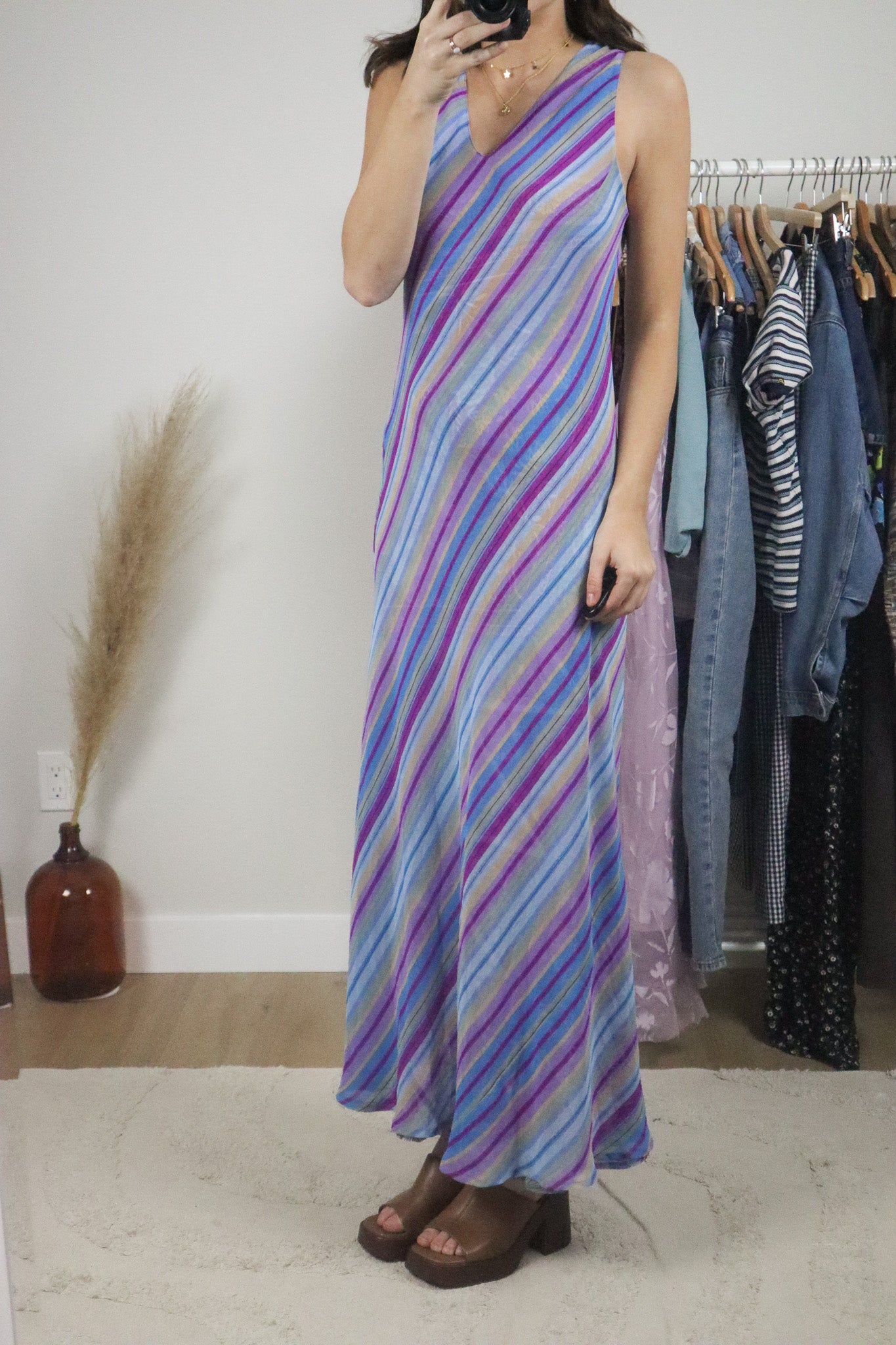 Vintage x Mesh Reversible Patterned/Striped Maxi Dress (6/8)