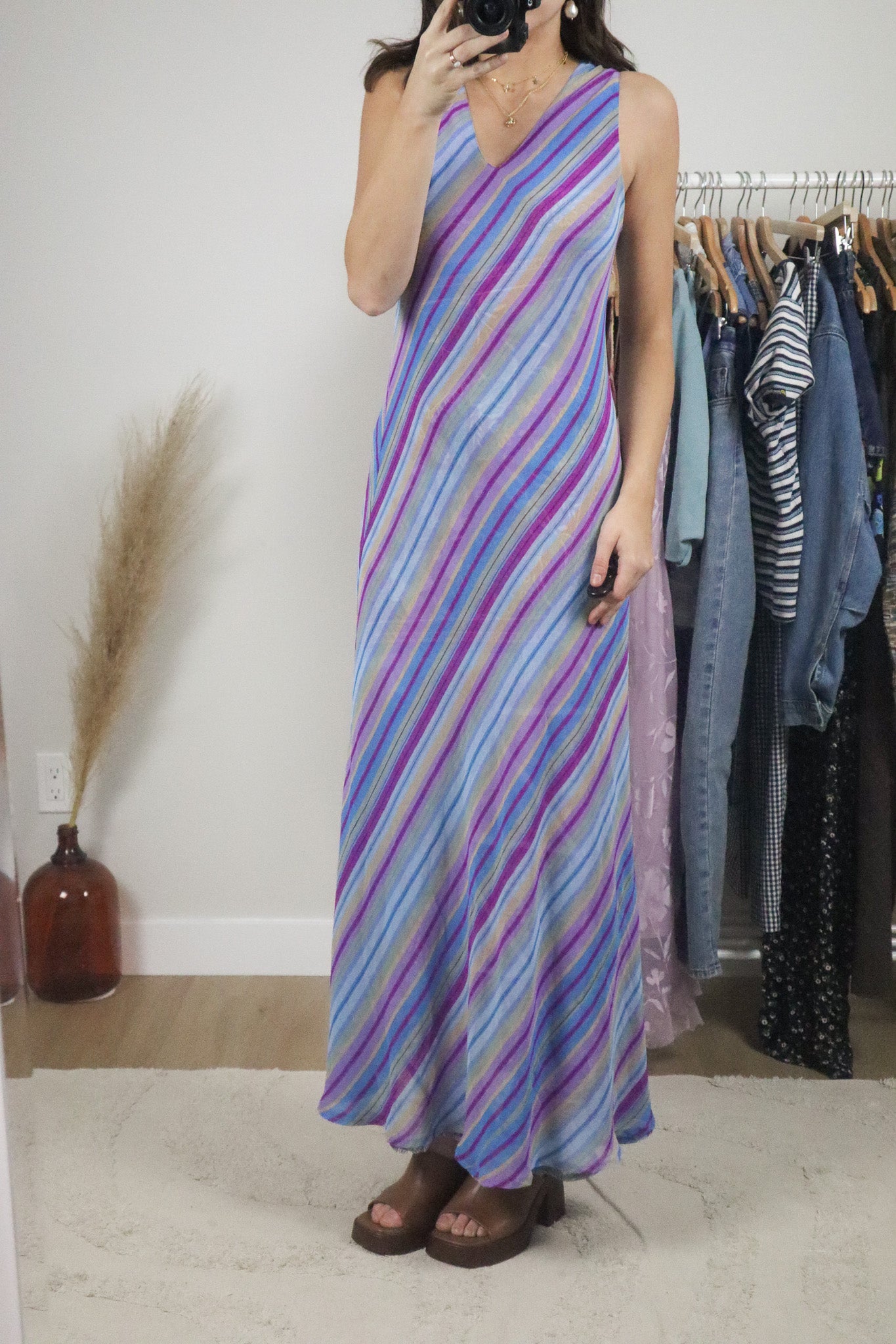 Vintage x Mesh Reversible Patterned/Striped Maxi Dress (6/8)