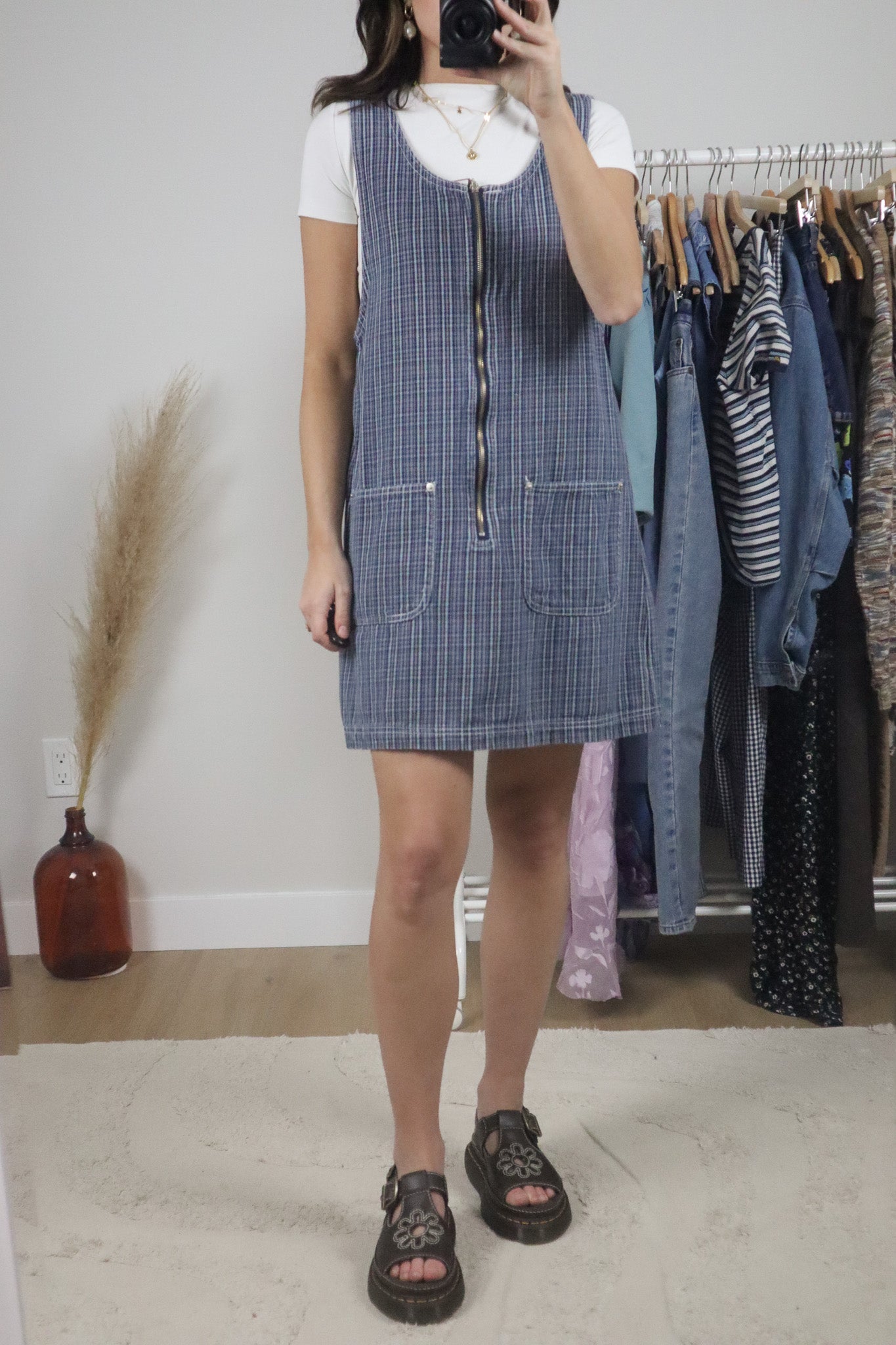 Vintage x Cotton Plaid Overall Dress (M)
