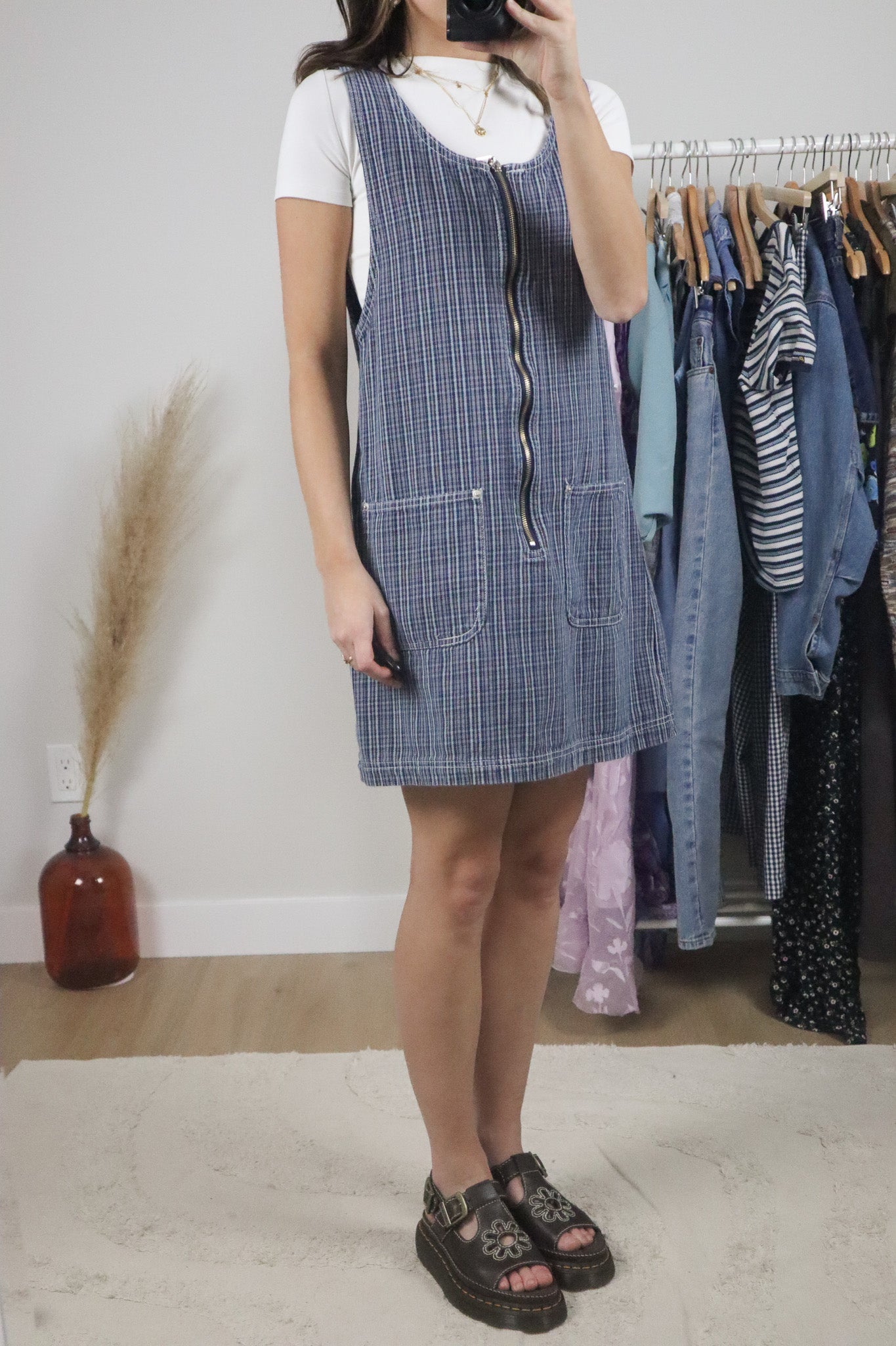 Vintage x Cotton Plaid Overall Dress (M)