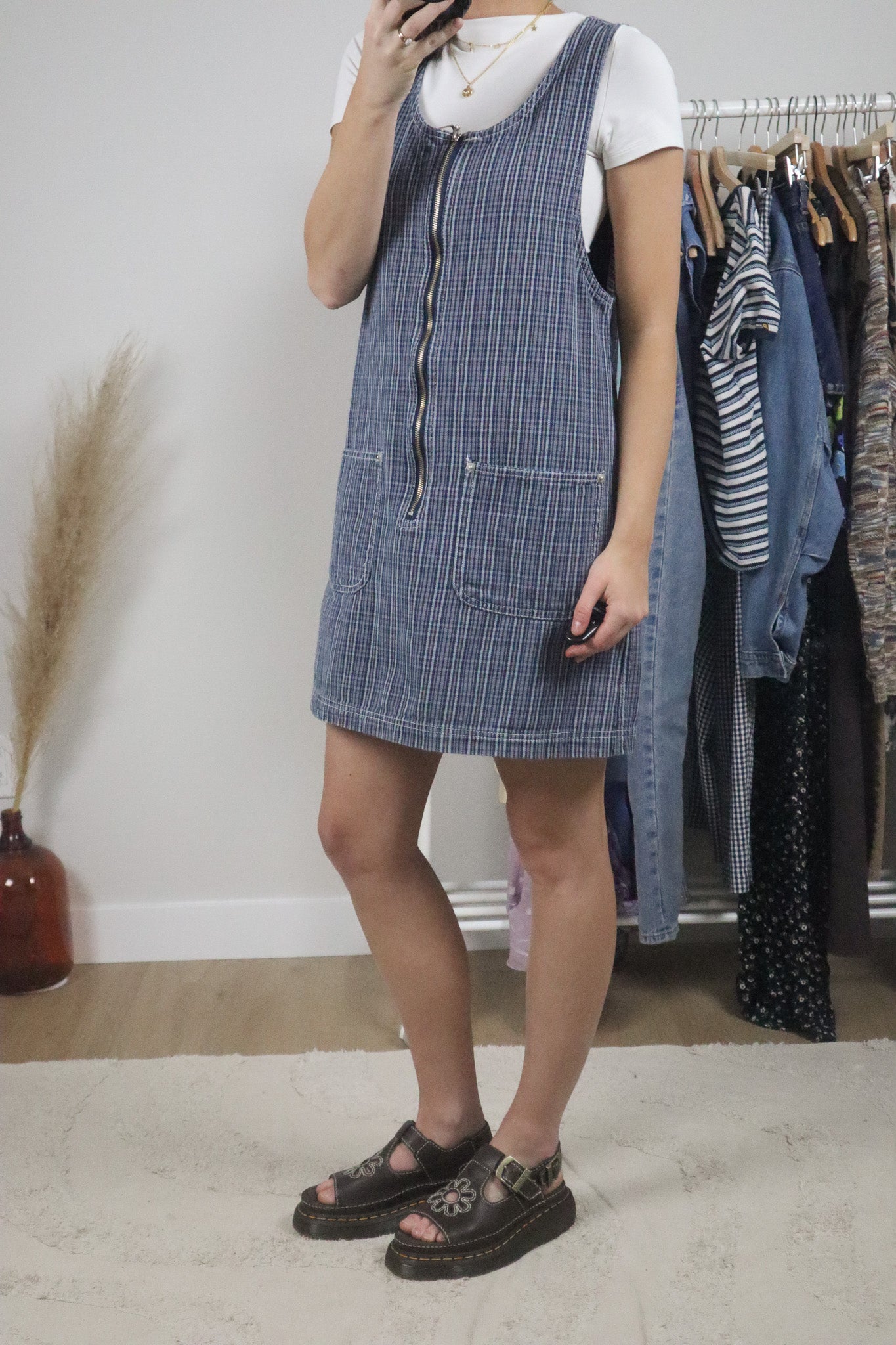 Vintage x Cotton Plaid Overall Dress (M)