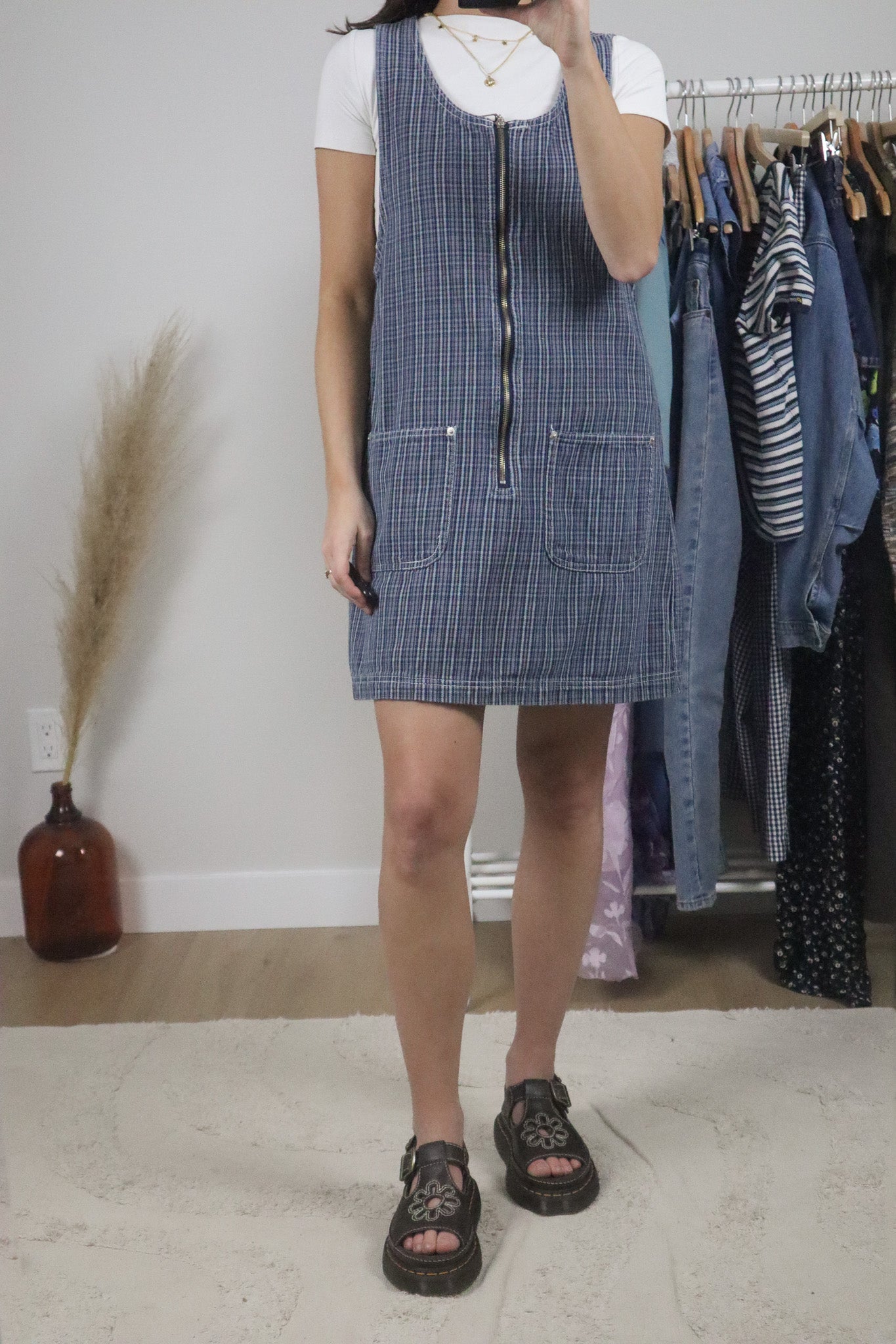 Vintage x Cotton Plaid Overall Dress (M)
