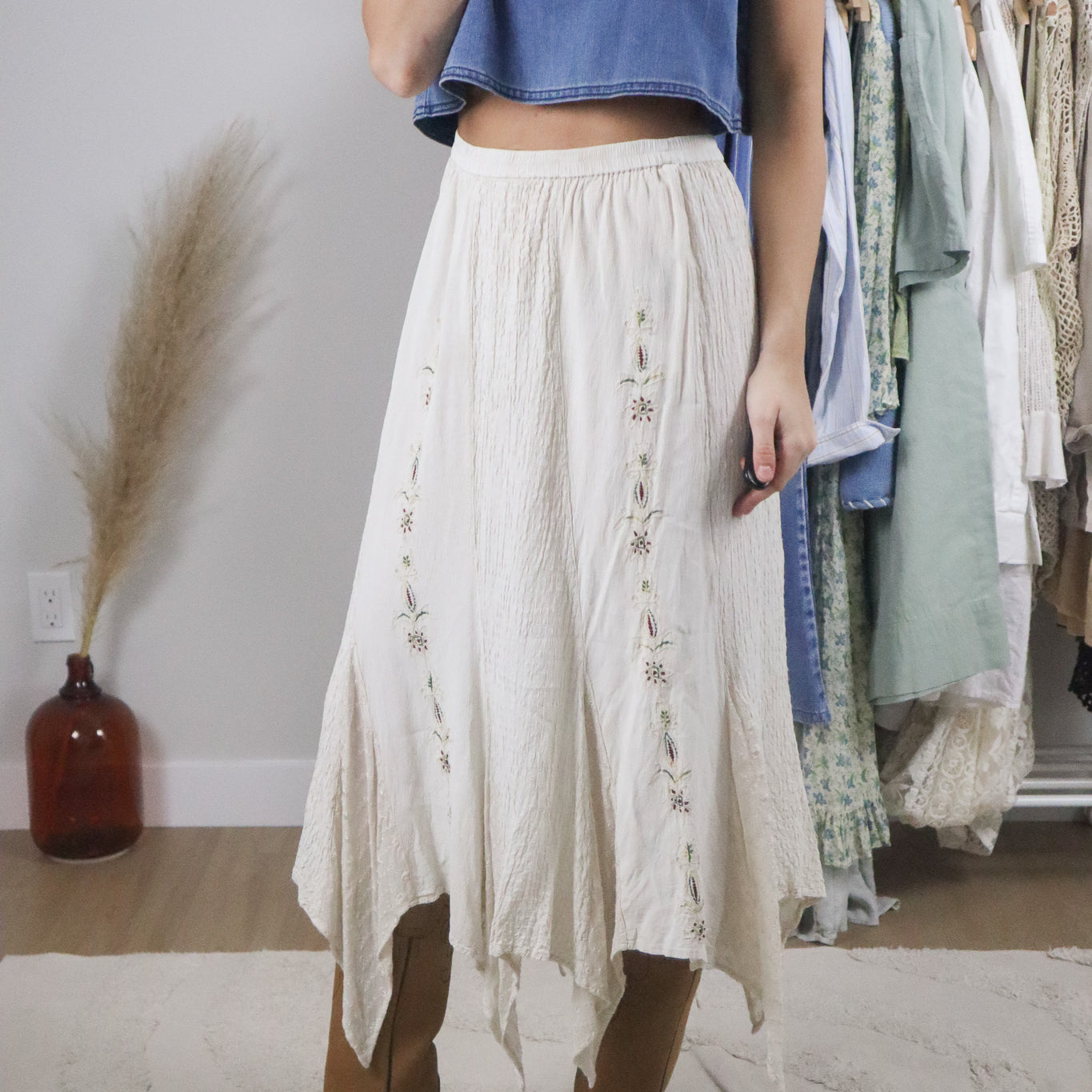 Vintage x Embroidered Handkerchief Hem Maxi Skirt (6/8)