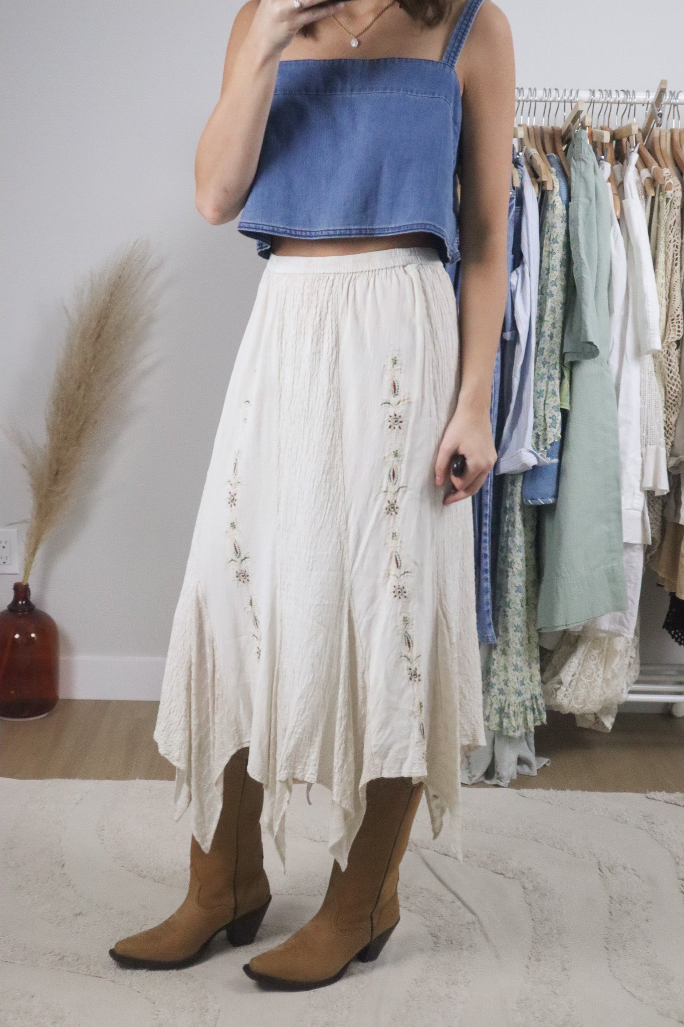 Vintage x Embroidered Handkerchief Hem Maxi Skirt (6/8)