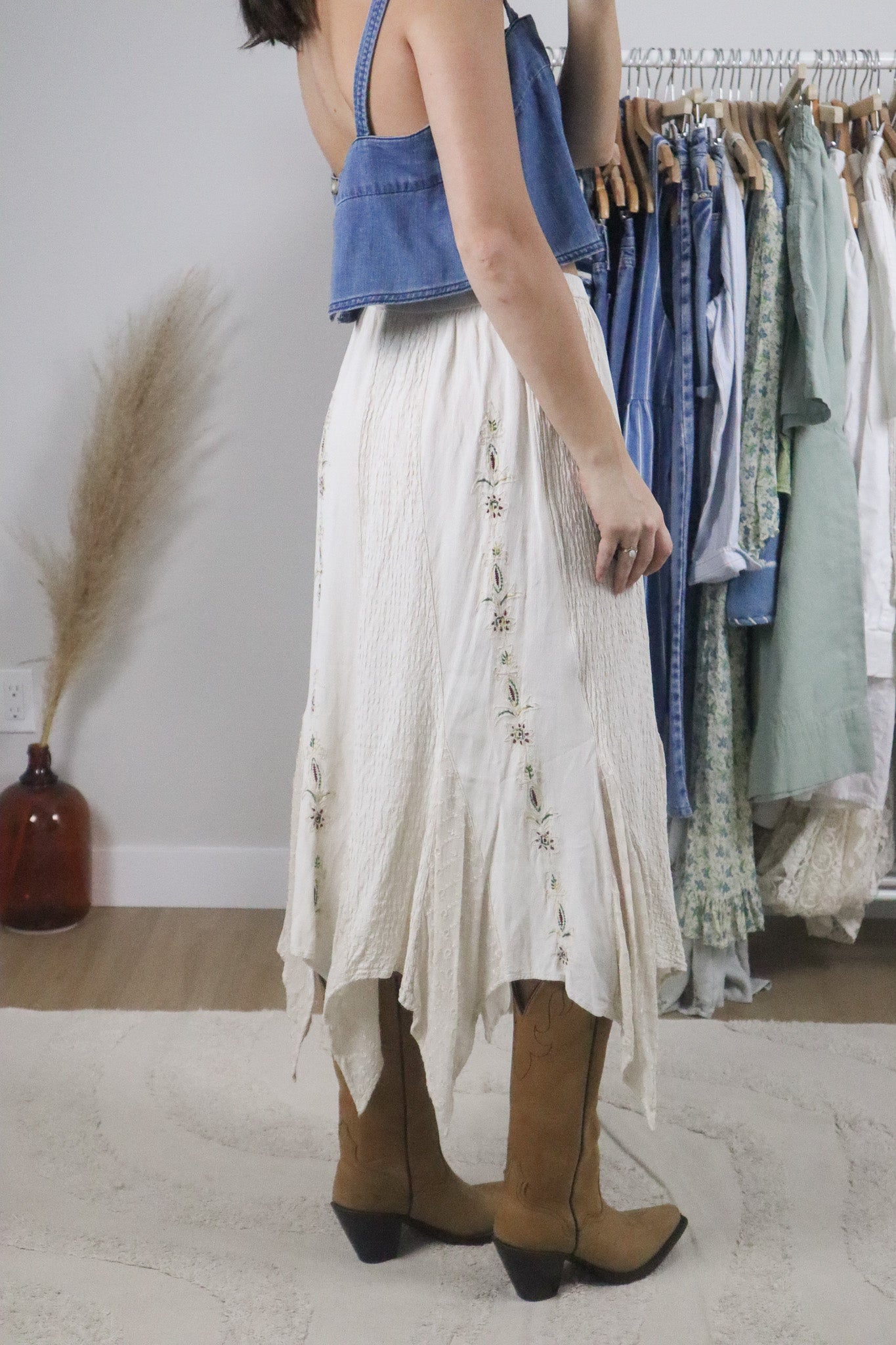 Vintage x Embroidered Handkerchief Hem Maxi Skirt (6/8)