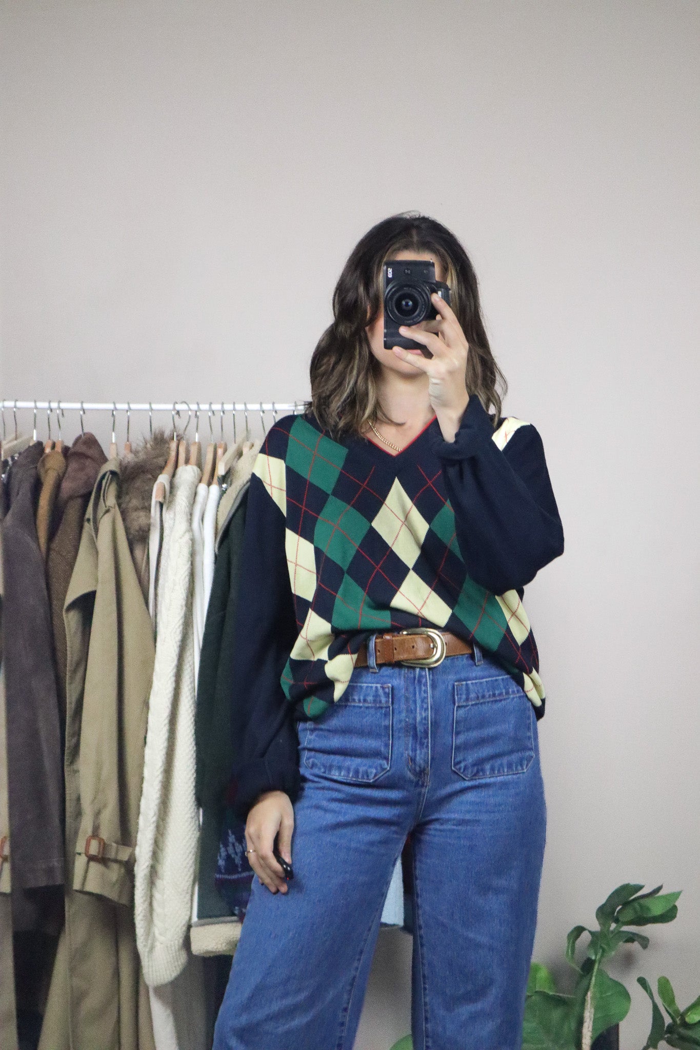 Vintage x Silk Blend Argyle Sweater (L)