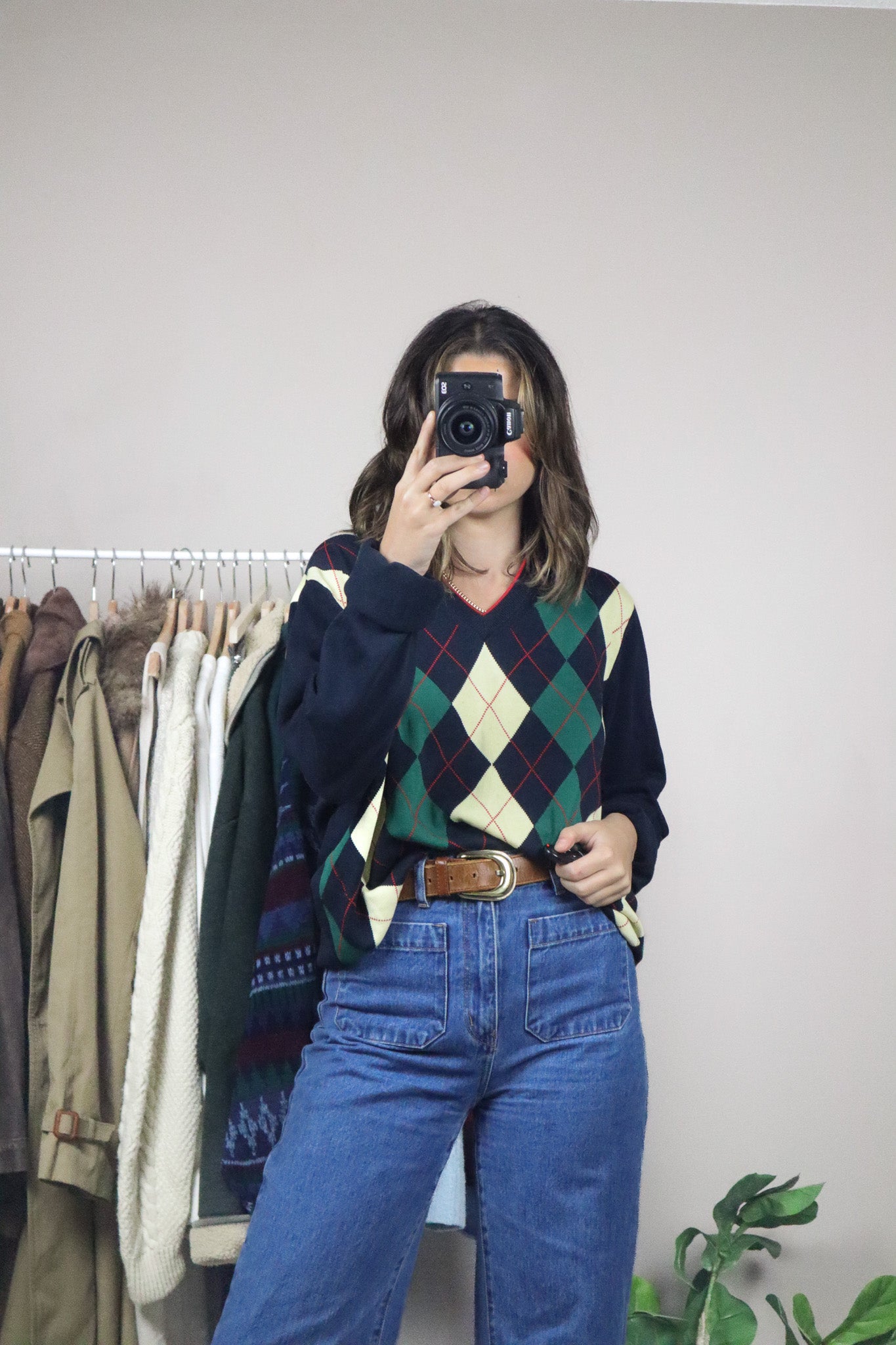 Vintage x Silk Blend Argyle Sweater (L)