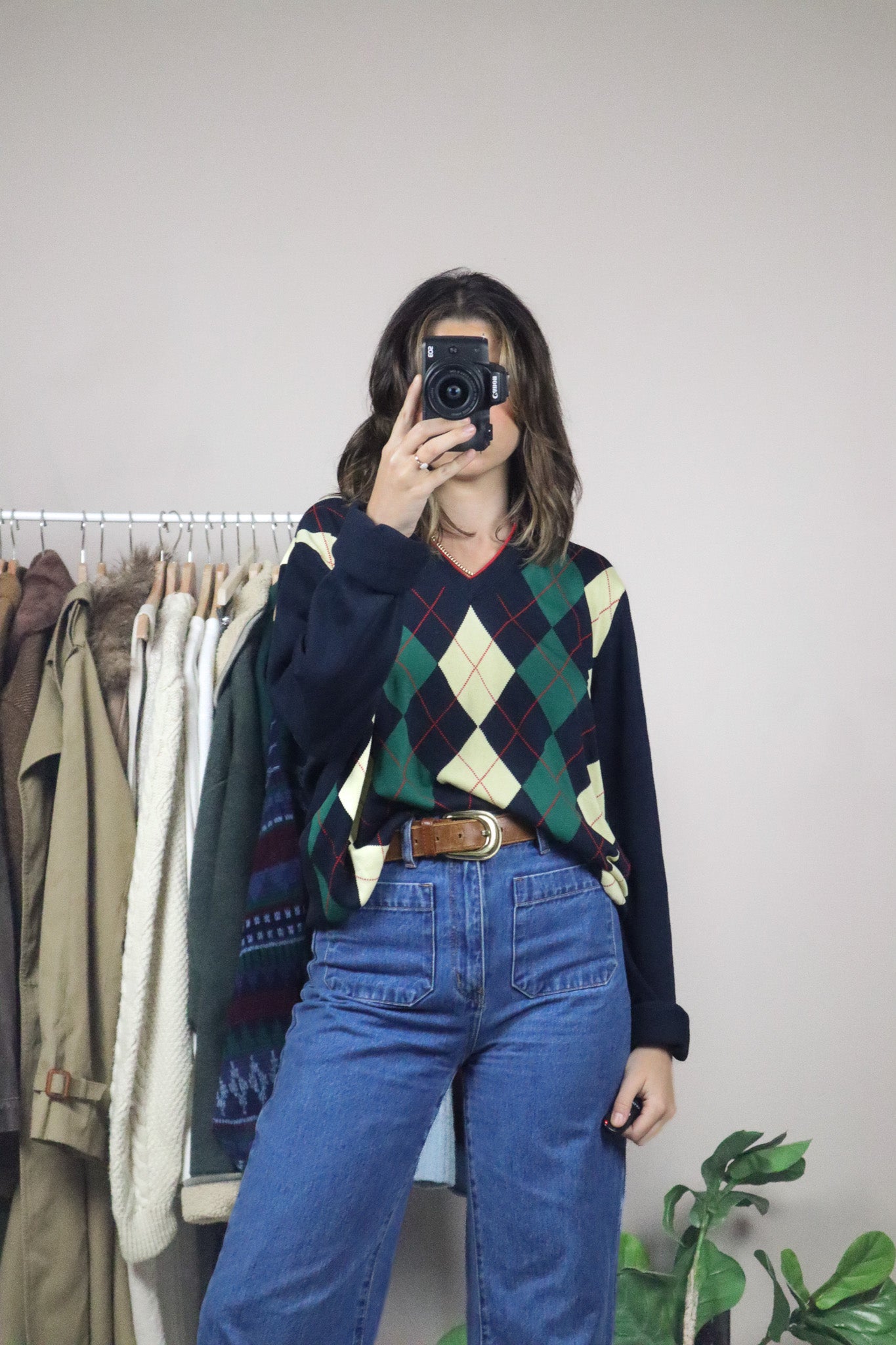 Vintage x Silk Blend Argyle Sweater (L)