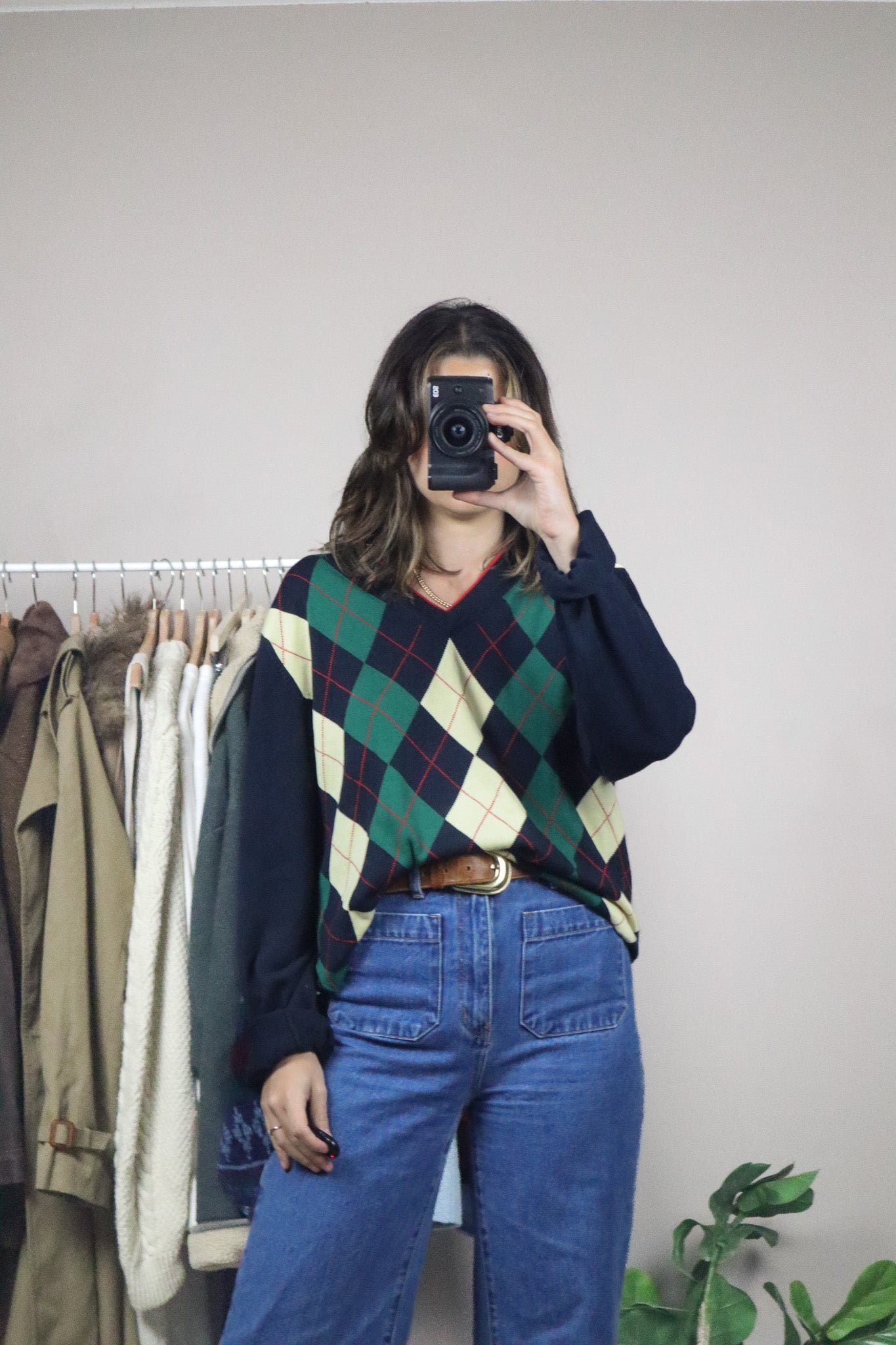 Vintage x Silk Blend Argyle Sweater (L)