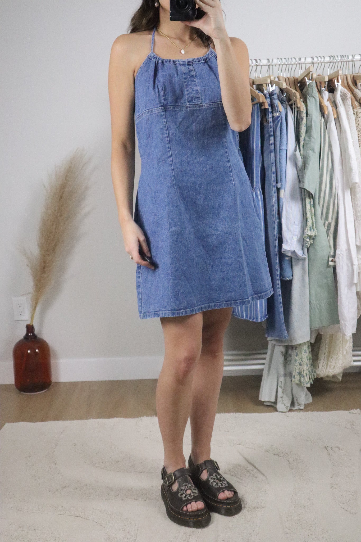 Made in Canada x Vintage x Halter Denim Midi Dress (M)