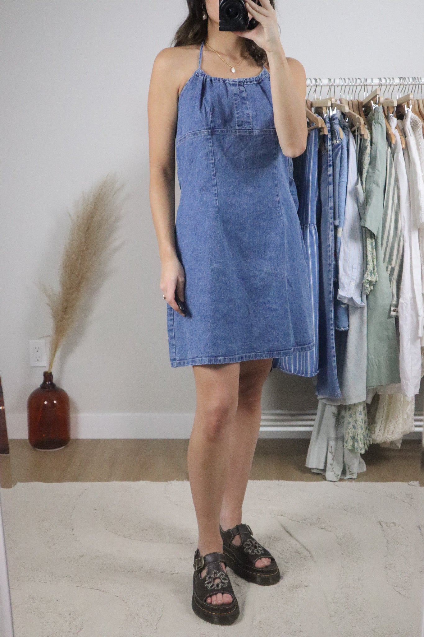 Made in Canada x Vintage x Halter Denim Midi Dress (M)