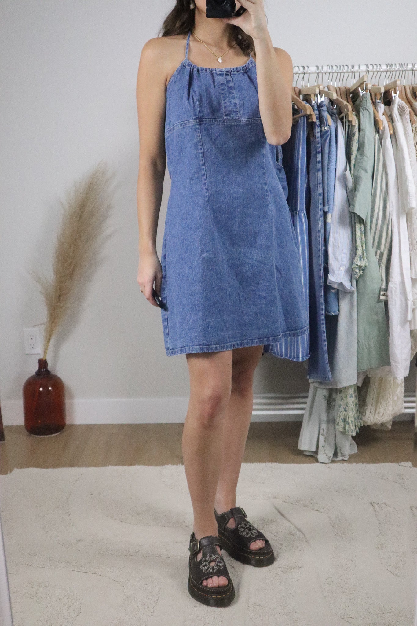 Made in Canada x Vintage x Halter Denim Midi Dress (M)