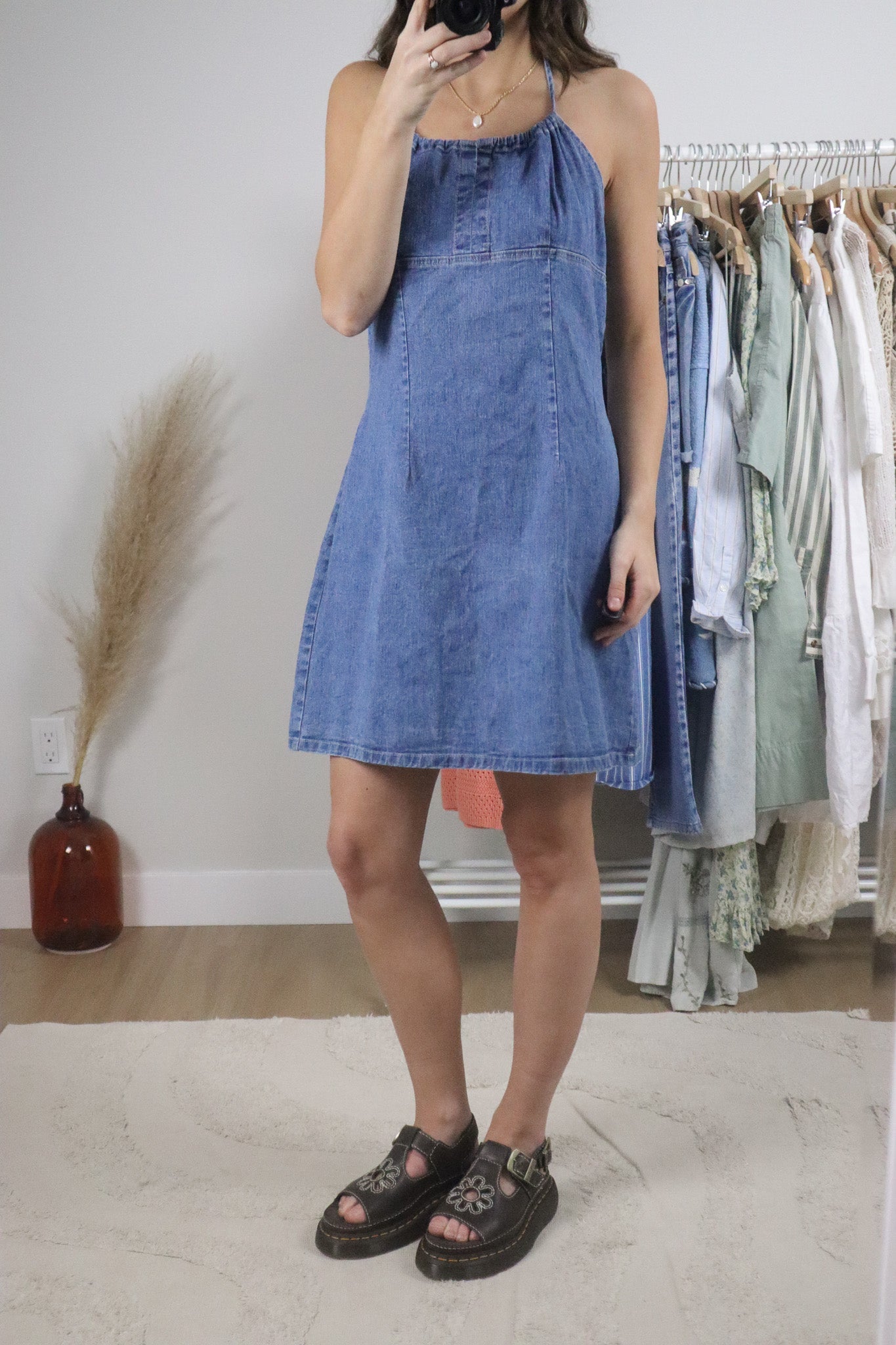 Made in Canada x Vintage x Halter Denim Midi Dress (M)