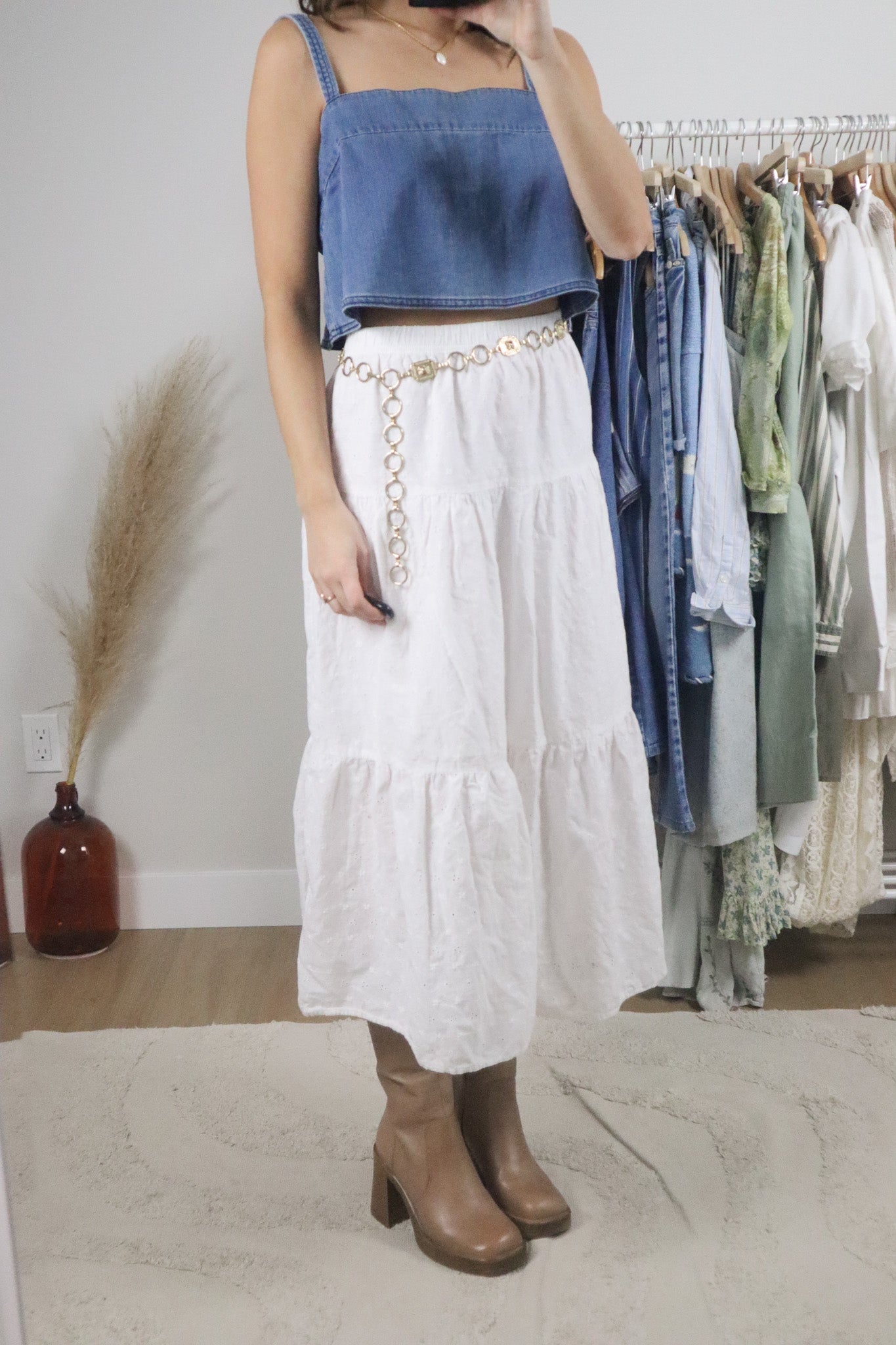 Vintage x Cotton Eyelet Tiered Maxi Skirt (L/XL)