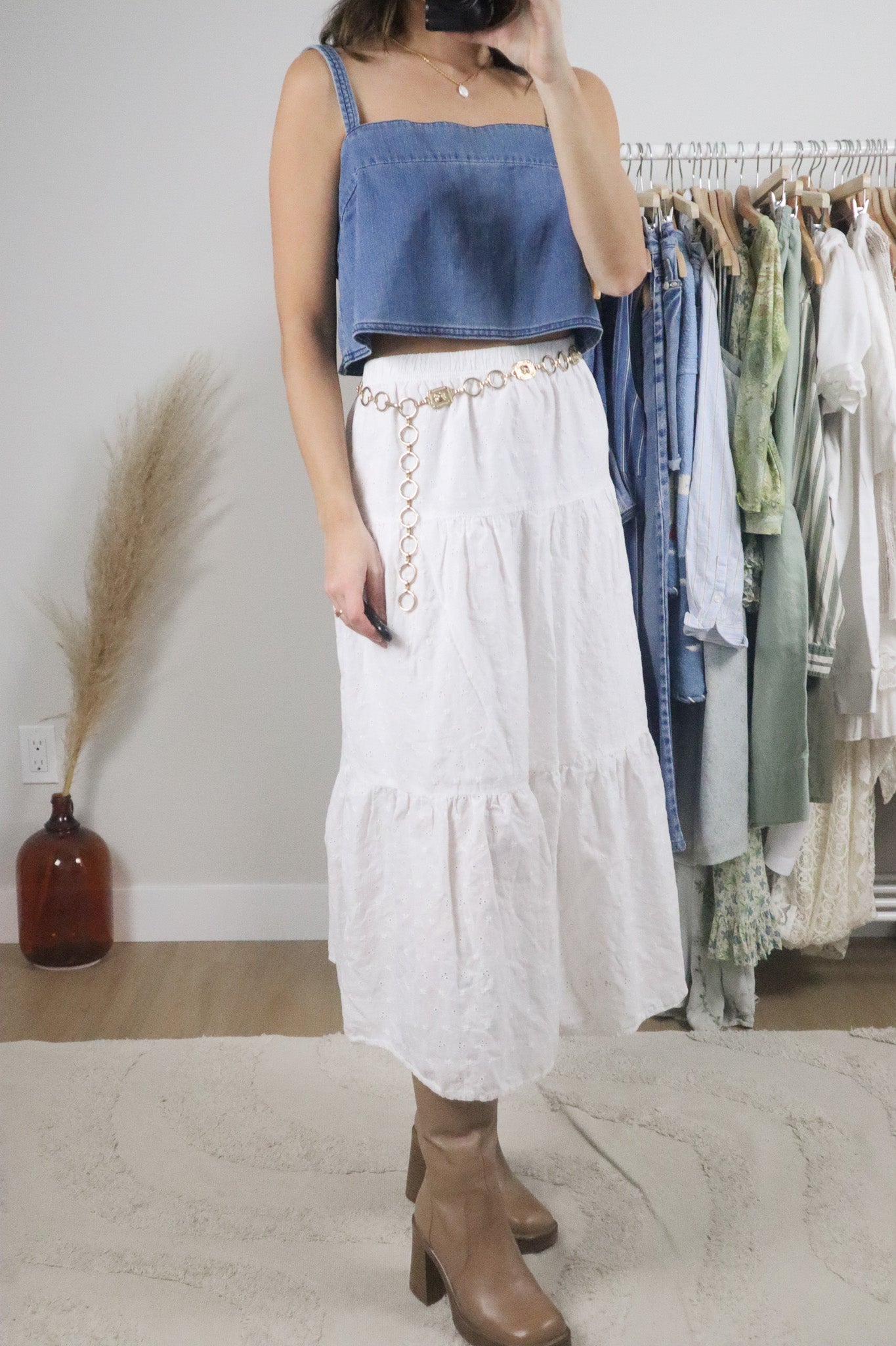 Vintage x Cotton Eyelet Tiered Maxi Skirt (L/XL)