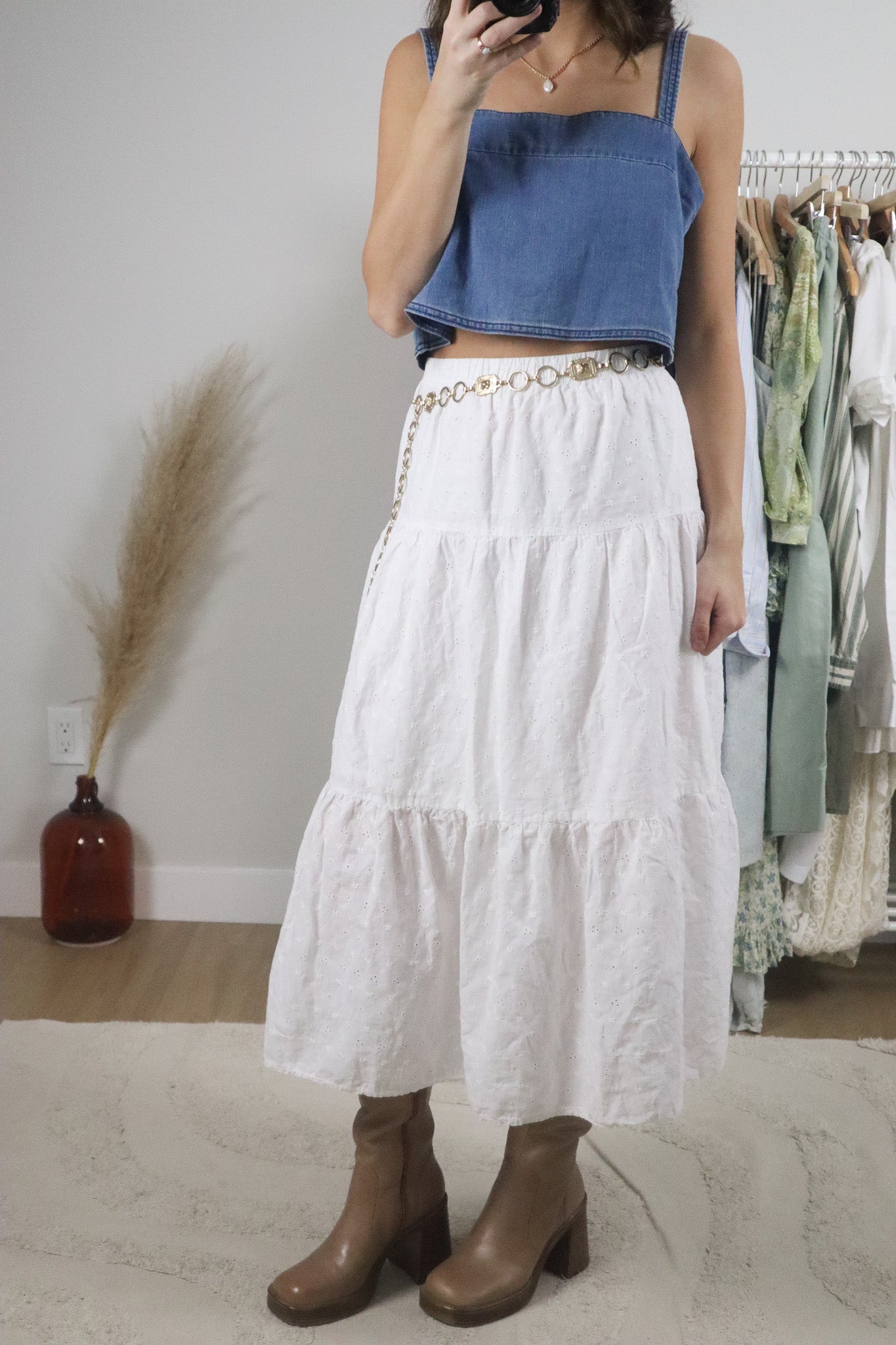 Vintage x Cotton Eyelet Tiered Maxi Skirt (L/XL)
