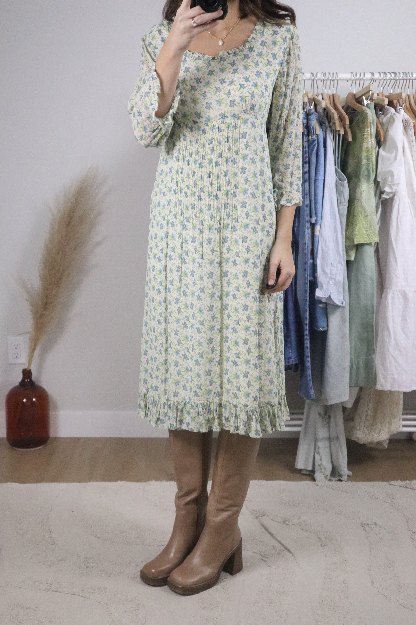 Vintage x April Cornell Mesh Floral Maxi Dress (S)