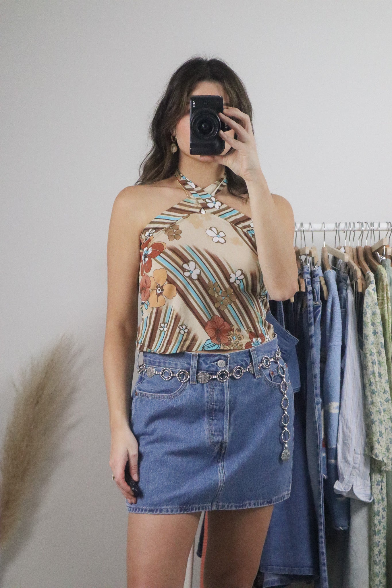 Vintage x Flower Cropped Halter Top (S/M)
