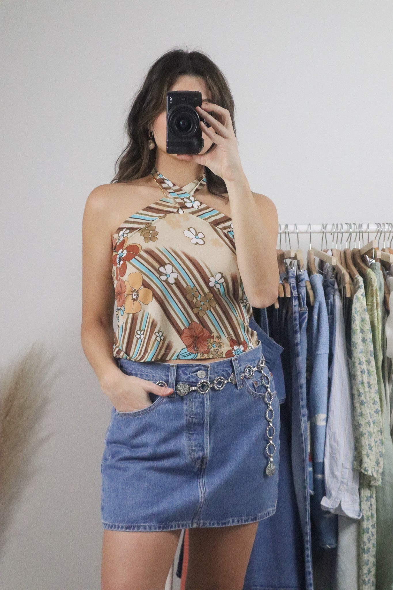 Vintage x Flower Cropped Halter Top (S/M)