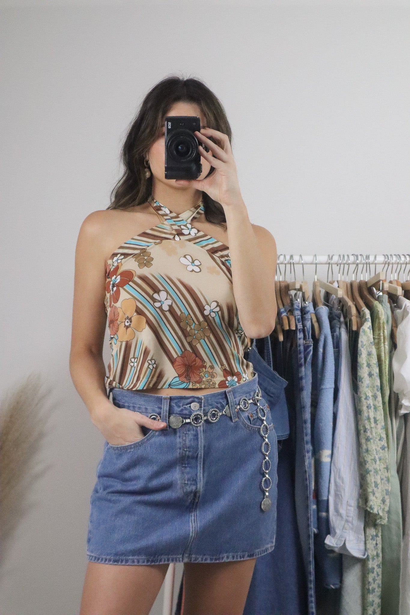 Vintage x Flower Cropped Halter Top (S/M)