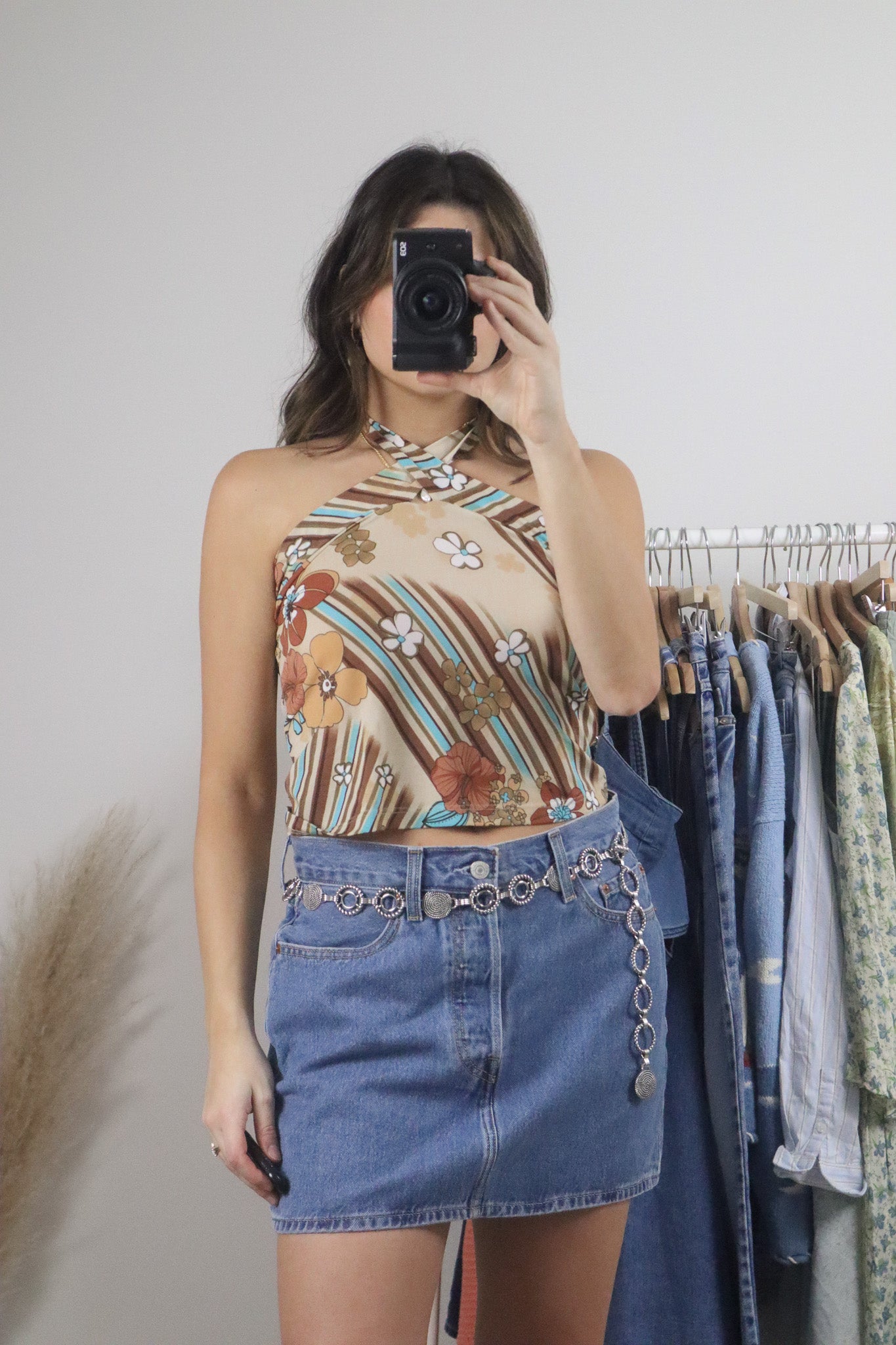 Vintage x Flower Cropped Halter Top (S/M)