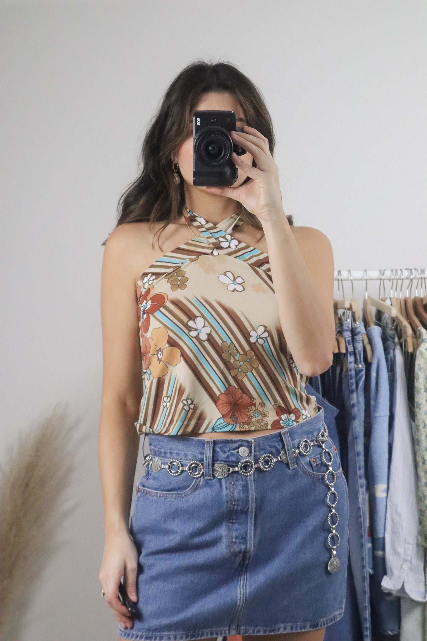 Vintage x Flower Cropped Halter Top (S/M)