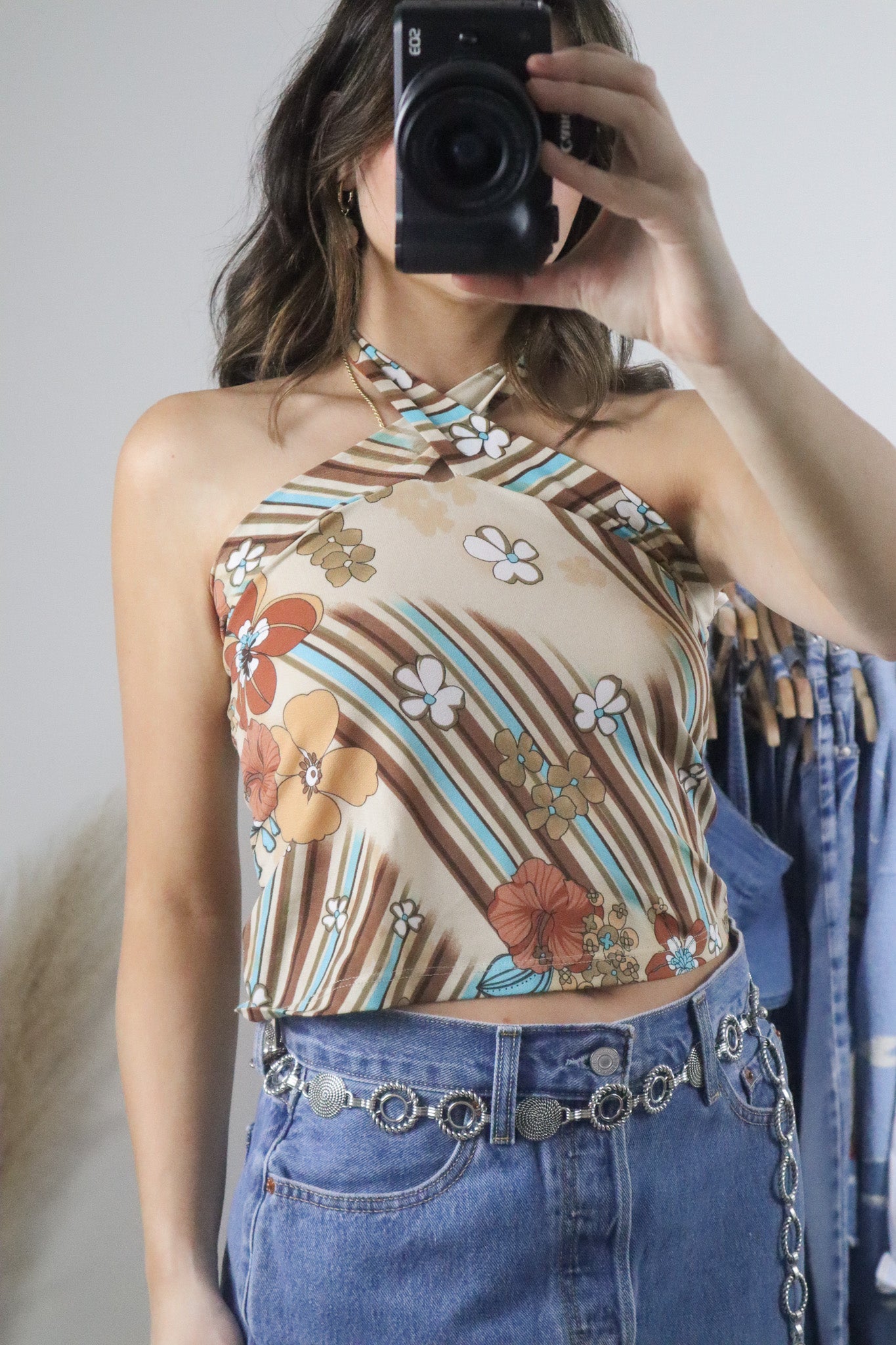 Vintage x Flower Cropped Halter Top (S/M)