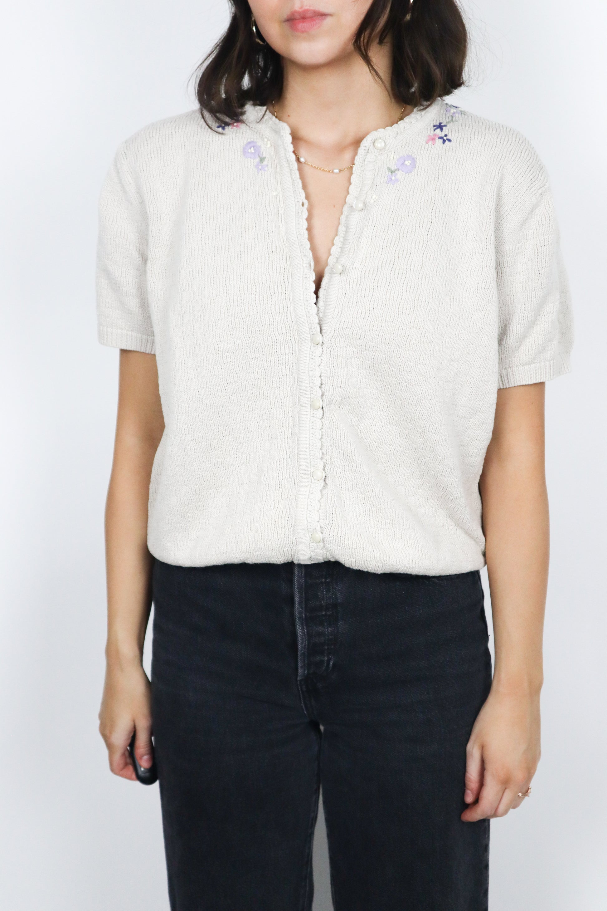 Vintage x Embroidered Short Sleeve Knit (S/M)