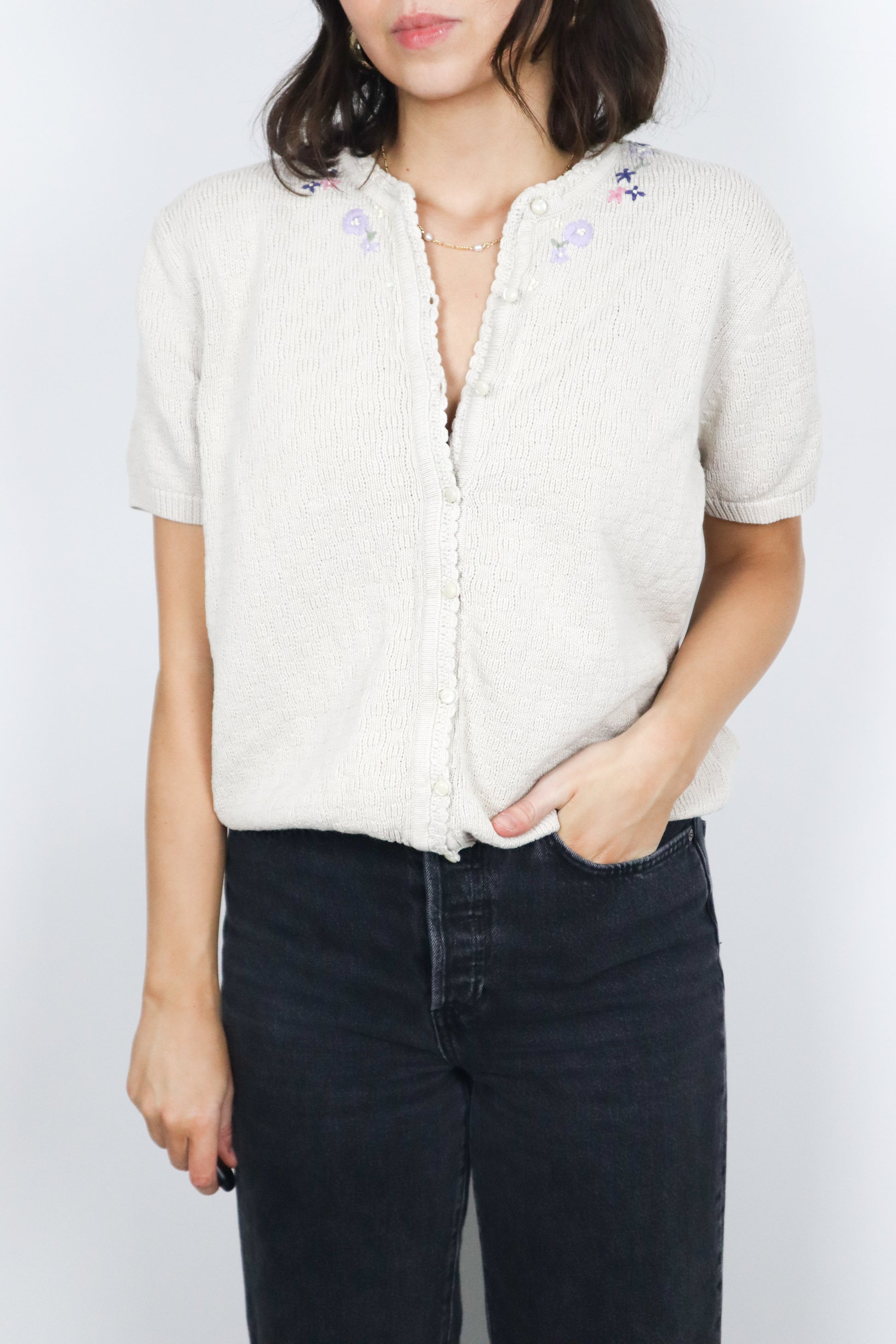 Vintage x Embroidered Short Sleeve Knit (S/M)