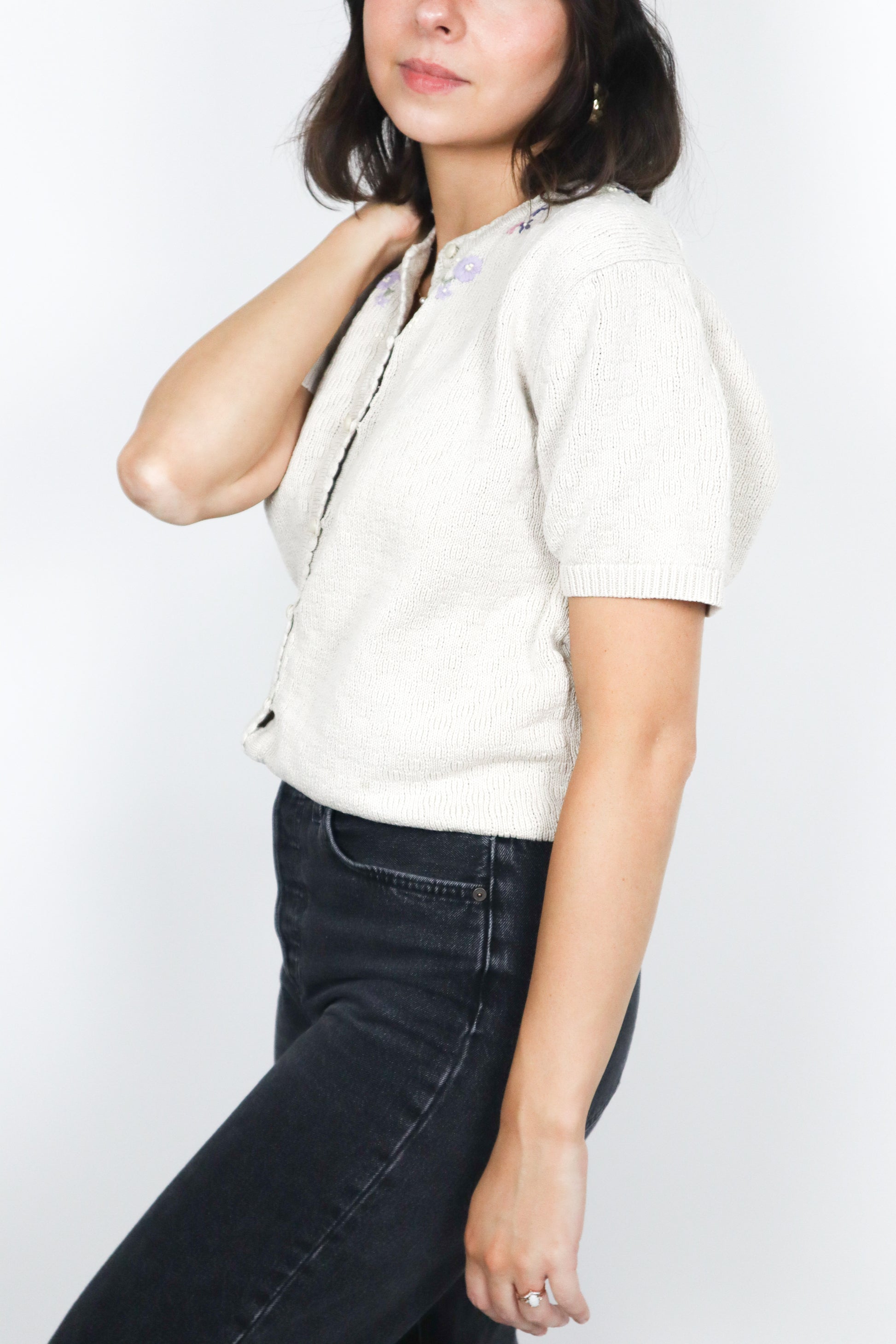 Vintage x Embroidered Short Sleeve Knit (S/M)